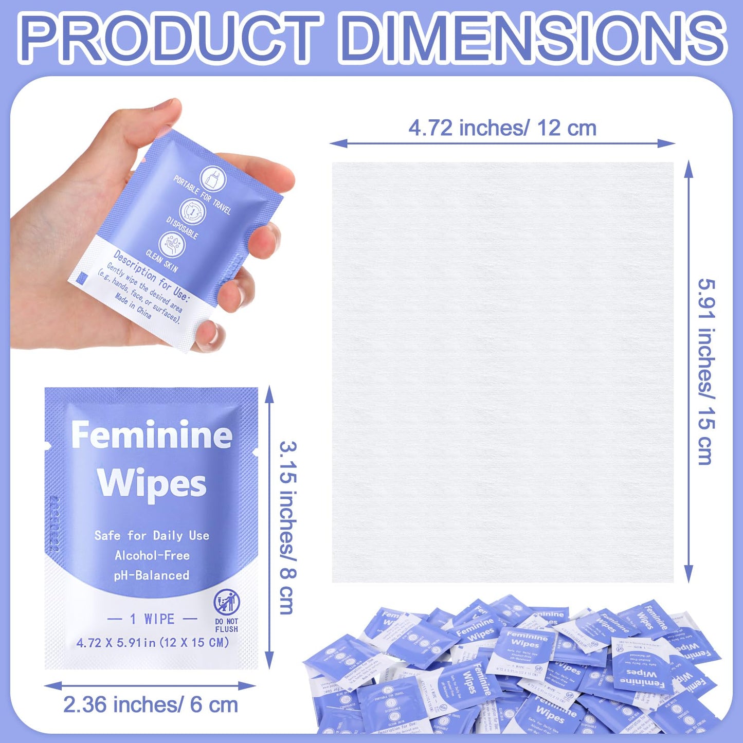 300 Pieces Feminine Wipes Individually Wrapped Women Travel Size Bulk Unscented Intimate Wipes Mild Private Parts Ph Balanced for Travel Bathroom Toilet Daily(Green)