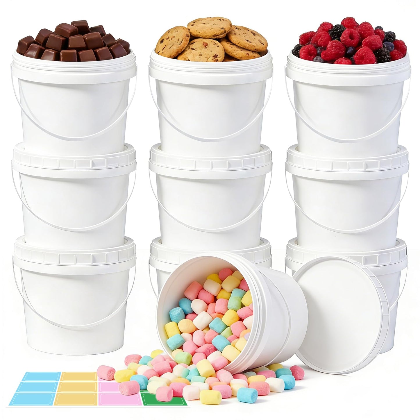 Airtight Clear Plastic Bucket with Lid, Ice Buckets for Parties, Reusable Ice Cream Tub with Handle, Food Storage Container, Food Grade Freezer and Microwave Safe for Sauce, Soup (16 OZ/500 ML)