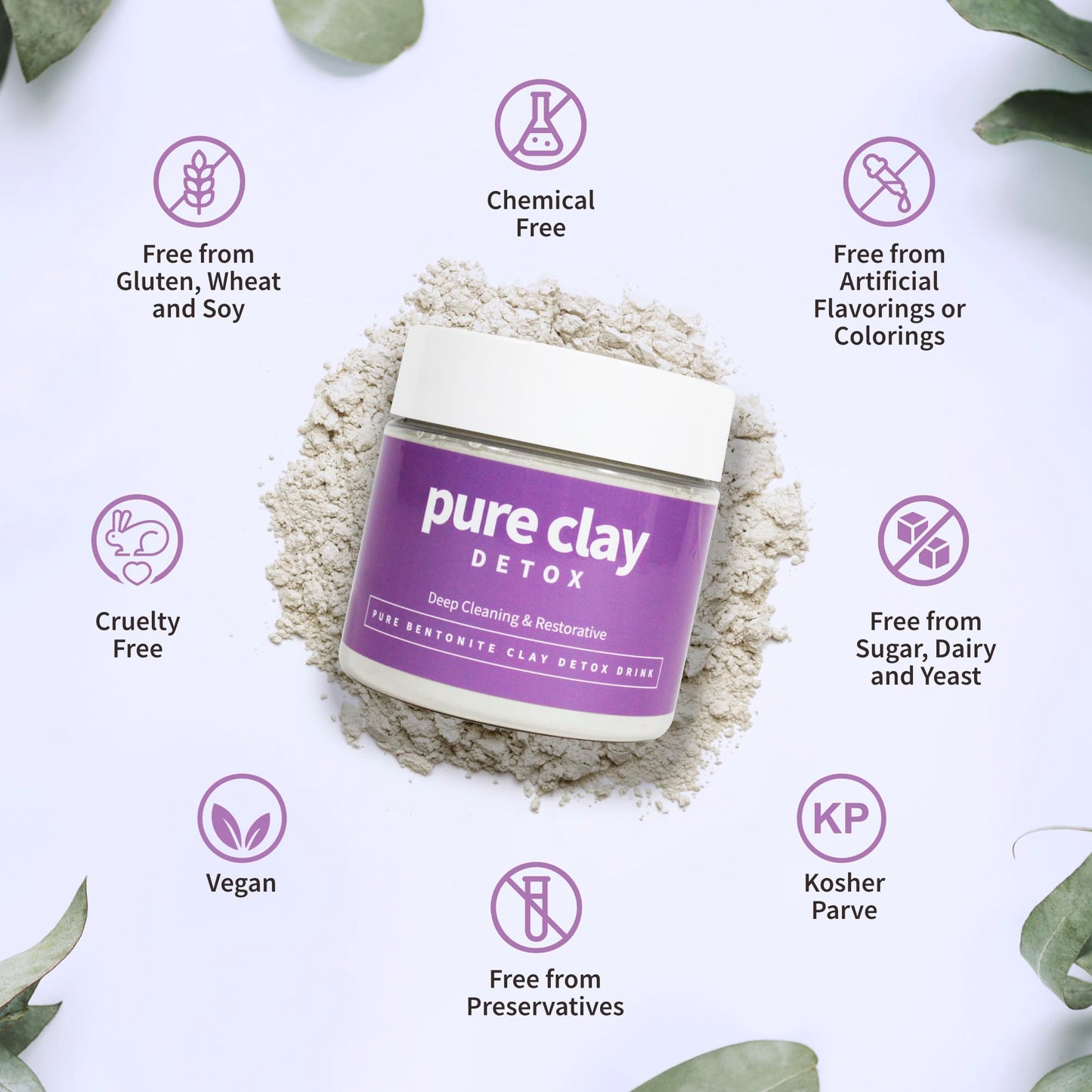 Pure Clay Detox | Therapeutic Grade Calcium Bentonite Clay Powder | GRAS-Affirmed | Indian Healing Face Mask | Deep Pore Cleansing | Body Wrap Hair Mask Bath | Ultra Fine | 16 oz | Acne Oily Skin Foot