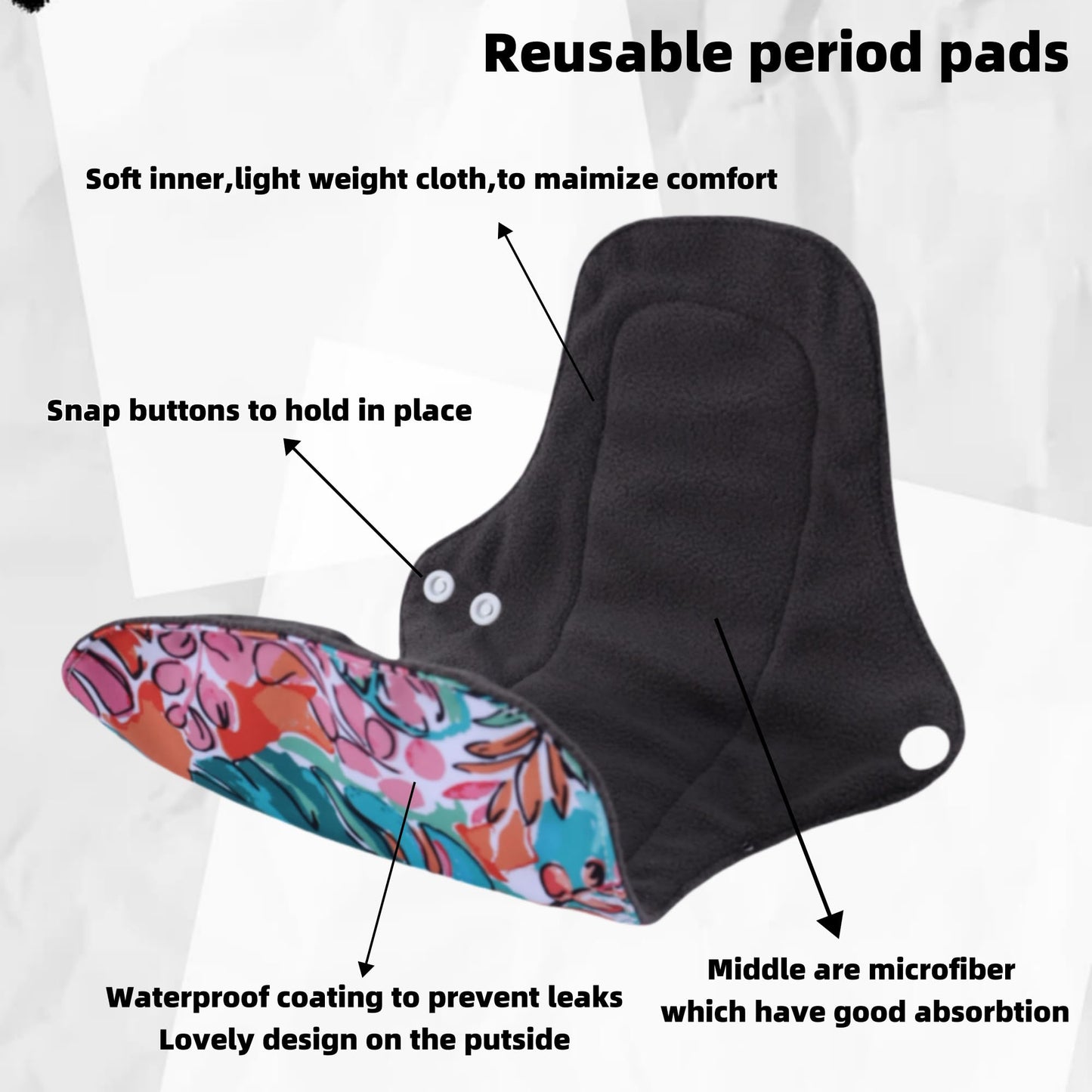 Large Random Prints Reusable Cloth Menstrual Pads Waterproof Sanitary Pads (5randompads)