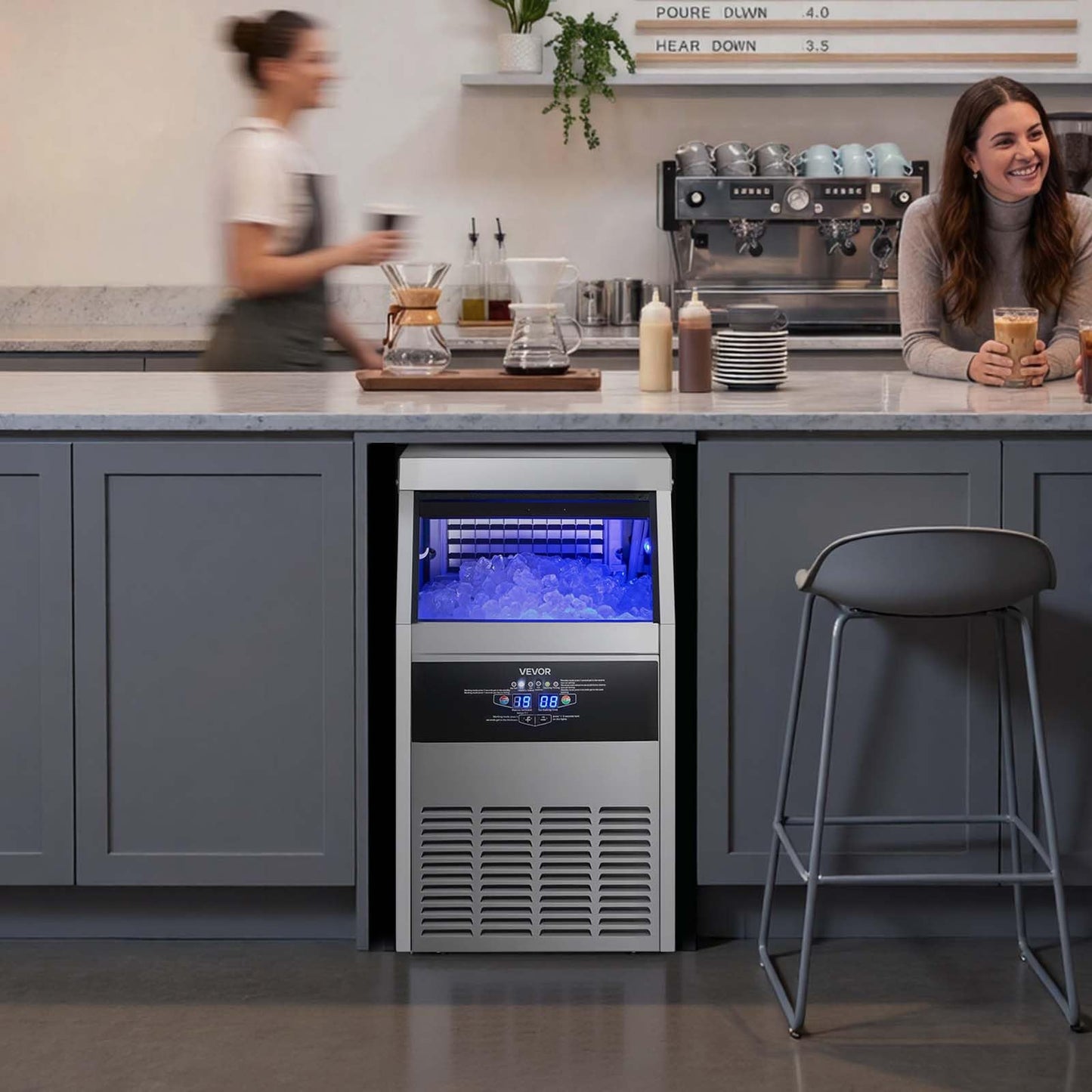 VEVOR Commercial Ice Maker Machine, 265 lbs/24h with 85 lbs Storage Capacity, Built-in/Freestanding/Under Counter, Stainless Steel Ice Maker with LED Display & Self-Cleaning, for Home Bar Restaurant
