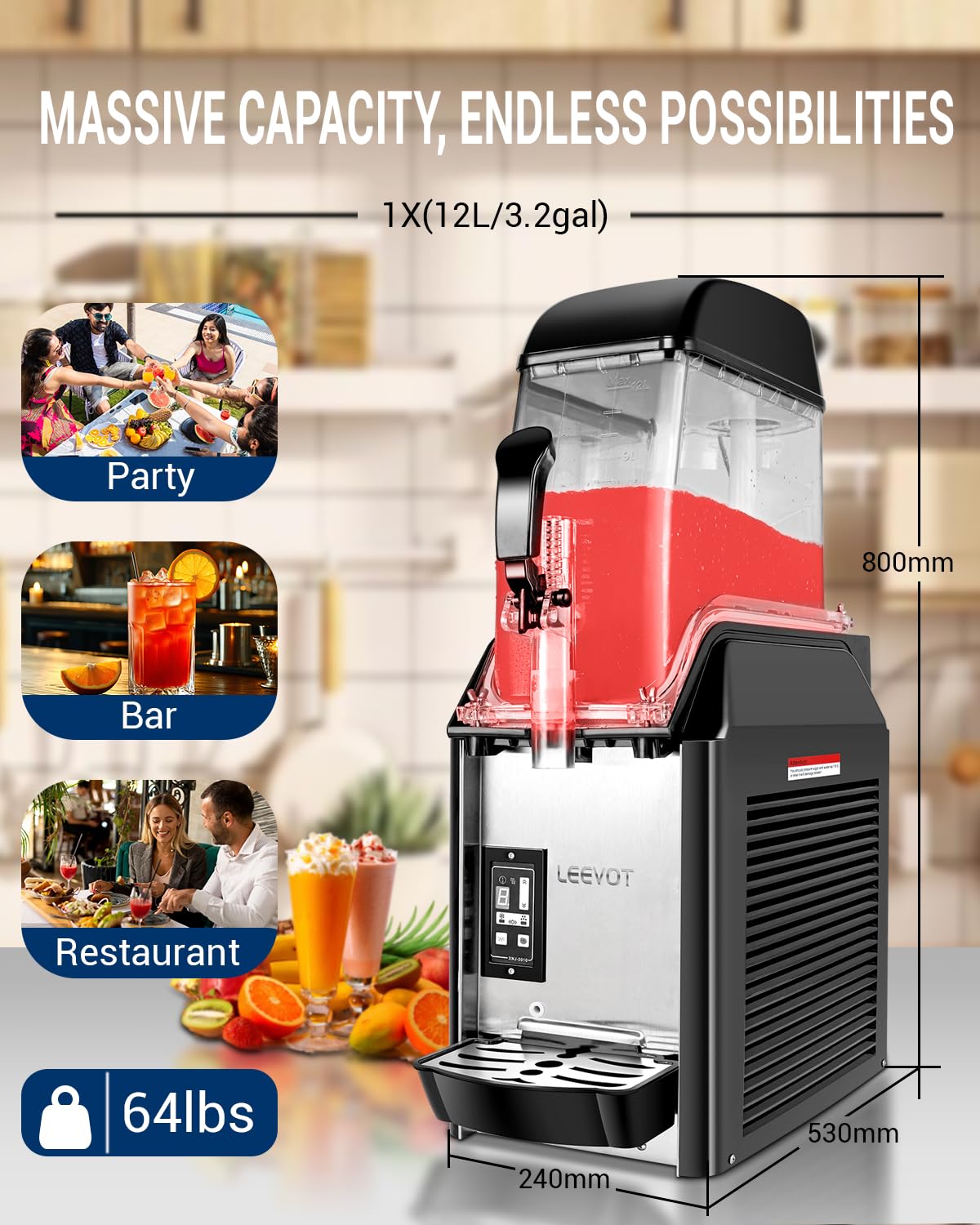 12Lx 3 Tanks Slushy Machine Commercial, Triple Tank Industrial Slushie & Margarita Machine, Large Frozen Drinks Machine to Make Frozen Cocktail, Slush and More for Bar, Restaurant, Party, Event