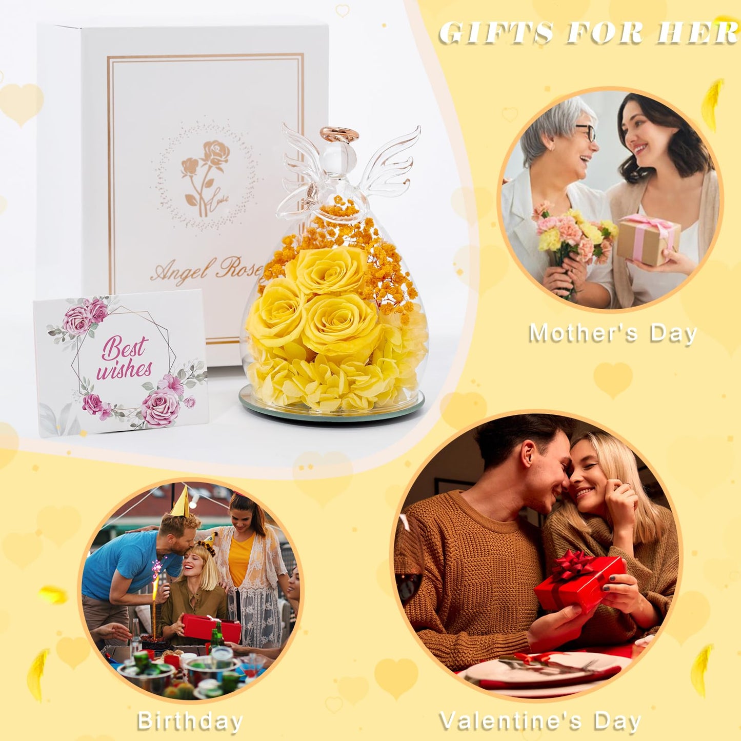 Beferr Mothers Day Mom Birthday Gifts for Women, Fresh Flowers for Delivery Forever Preserved Rose in Glass Angel Figurine, Anniversary Christian Real Rose for Grandma Nana Wife Mum from Daughter Son