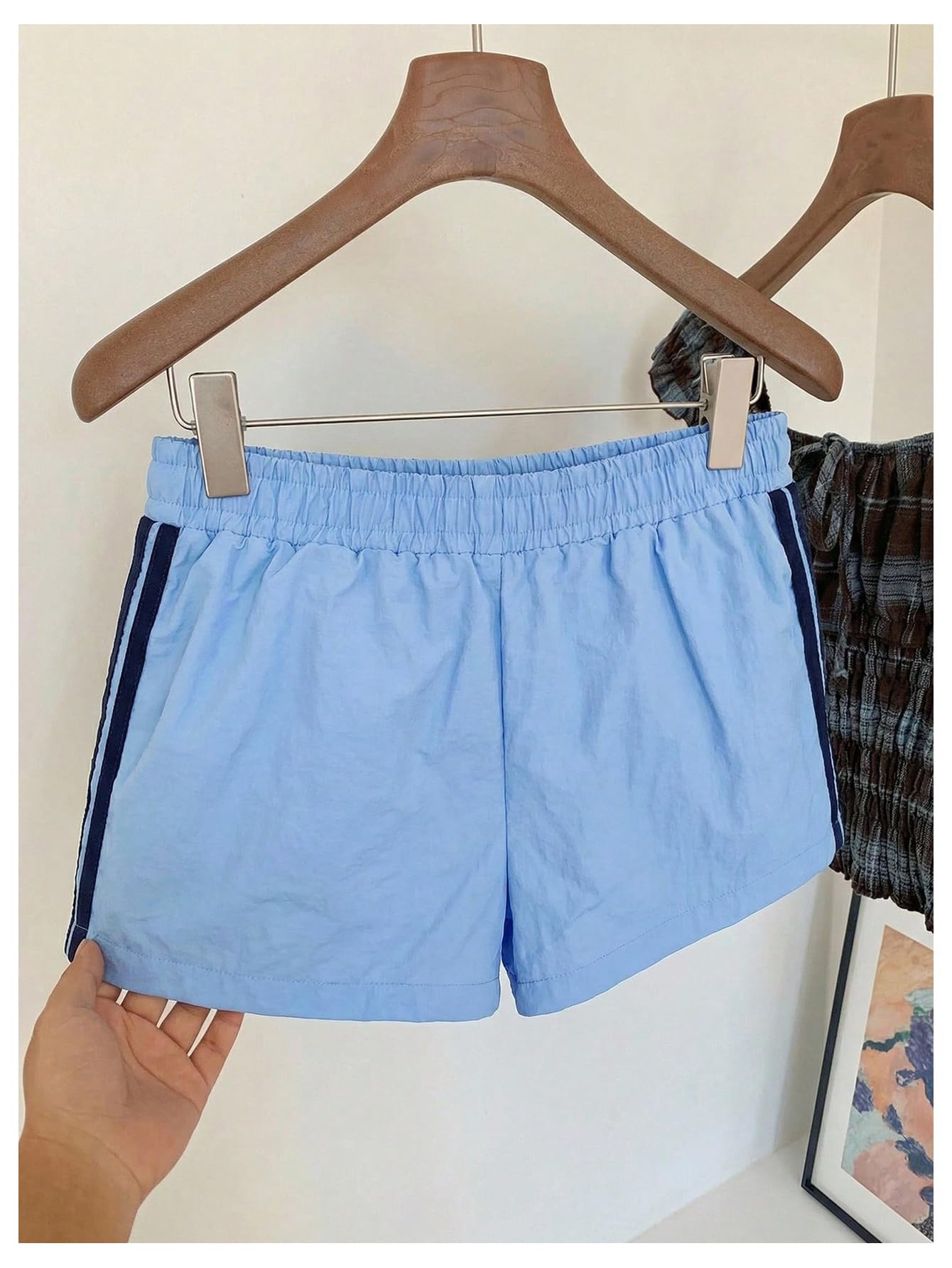 MakeMeChic Women's Striped Summer Shorts Workout Running Shorts Mini Micro Sweat Track Shorts Gym Athletic Wear
