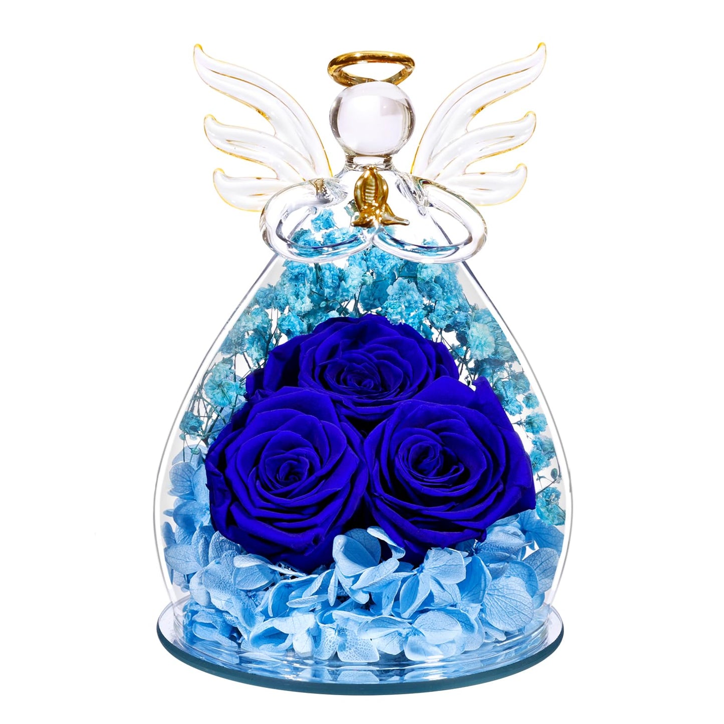 Beferr Mothers Day Mom Birthday Gifts for Women, Fresh Flowers for Delivery Forever Preserved Rose in Glass Angel Figurine, Anniversary Christian Real Rose for Grandma Nana Wife Mum from Daughter Son