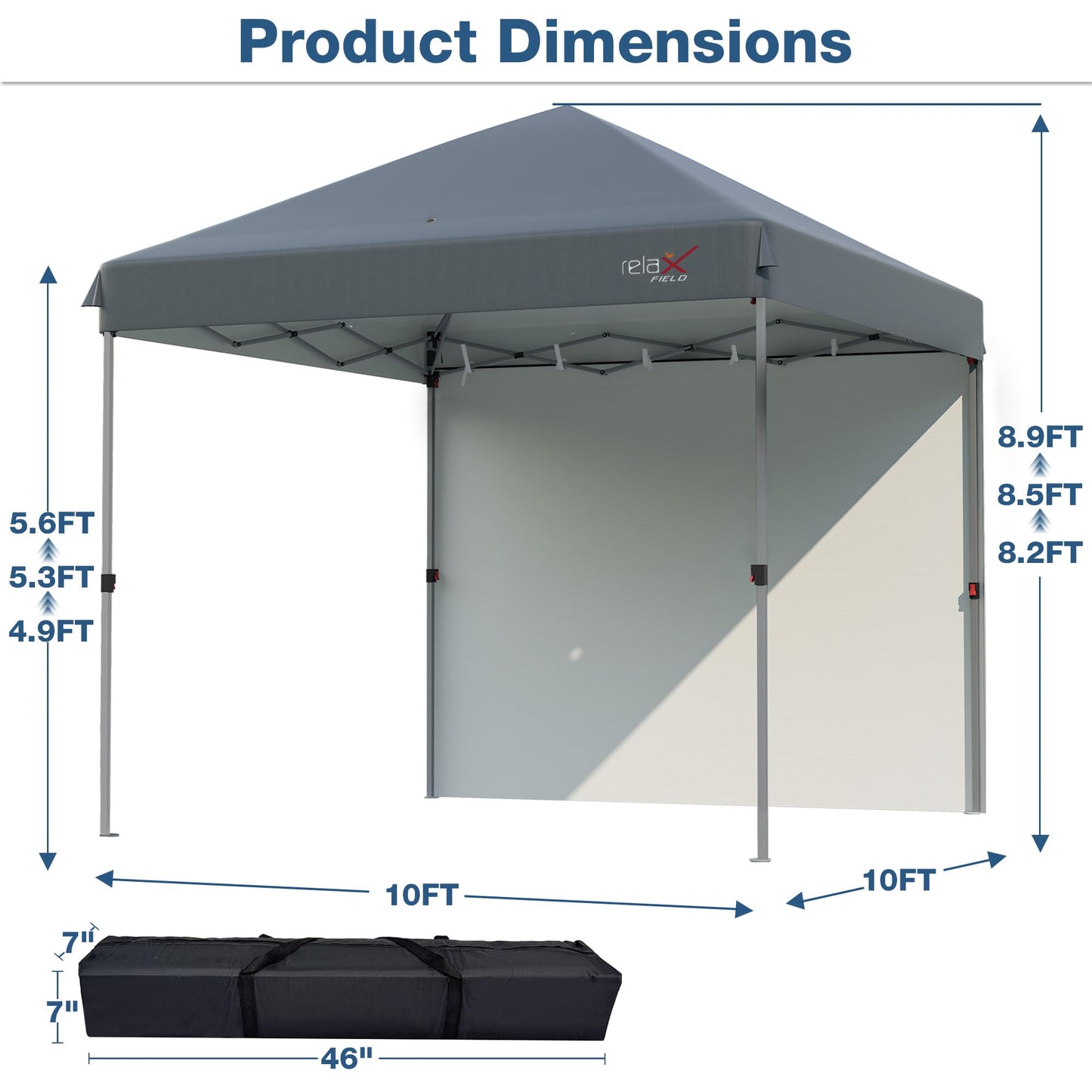 10x10 Outdoor Folding Canopy Tent with 1 Sidewall, Easy Up Outdoor Shelter with One Person Set Up Center Lock, Portable Patio Screen Tent for Camping, Party, Beach and Picnic, Grey