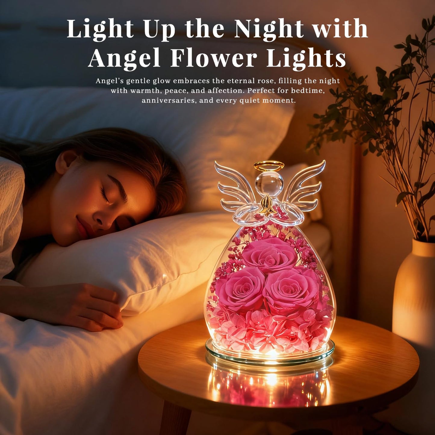 Beferr Mothers Day Mom Birthday Gifts for Women, Fresh Flowers for Delivery Forever Preserved Rose in Glass Angel Figurine, Anniversary Christian Real Rose for Grandma Nana Wife Mum from Daughter Son