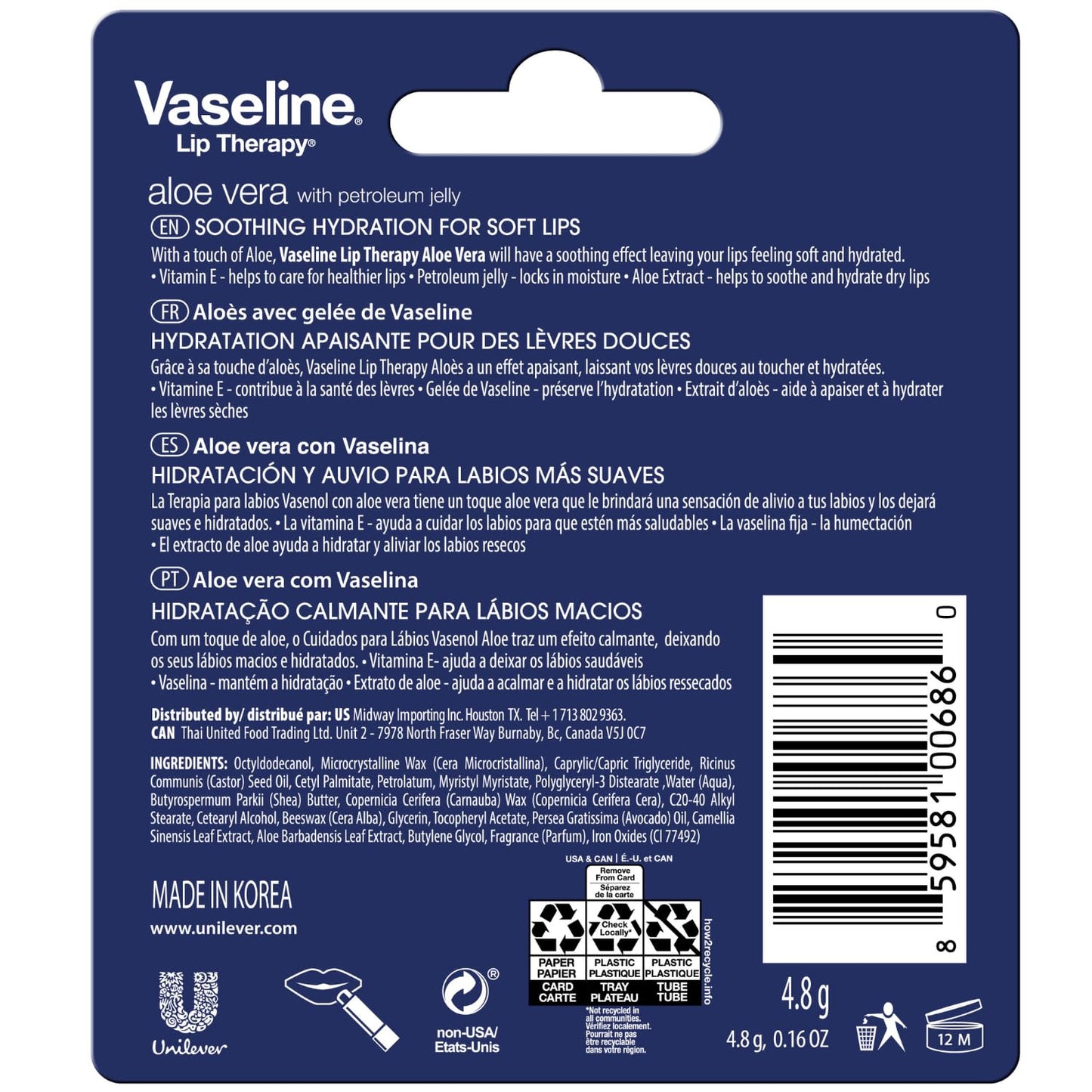 Vaseline Lip Rosy, Fast-Acting Nourishment, Ideal for Chapped, Dry, Cracked, or Damaged Lips, Lip Balm,12 Sticks, 1 Box