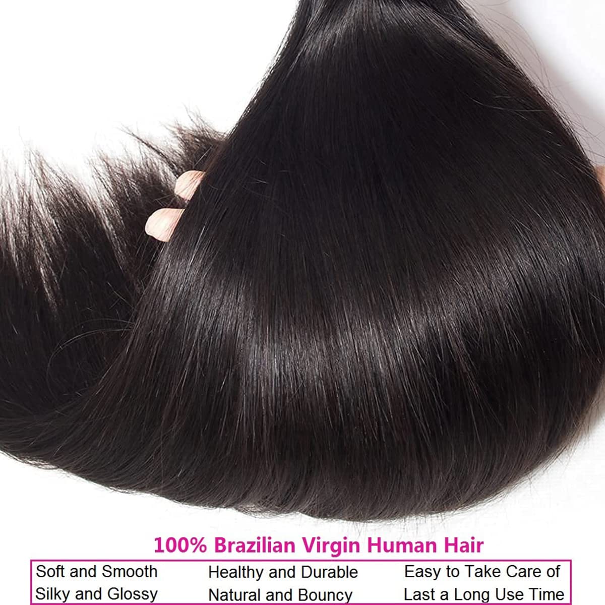 Straight 4 Bundles With Closure Human Hair 18 20 22 24+16 Inch 100% Unprocessed Black Brazilian Hair Extensions Pre Plucked With Baby Hair 4X4 HD Lace Closure