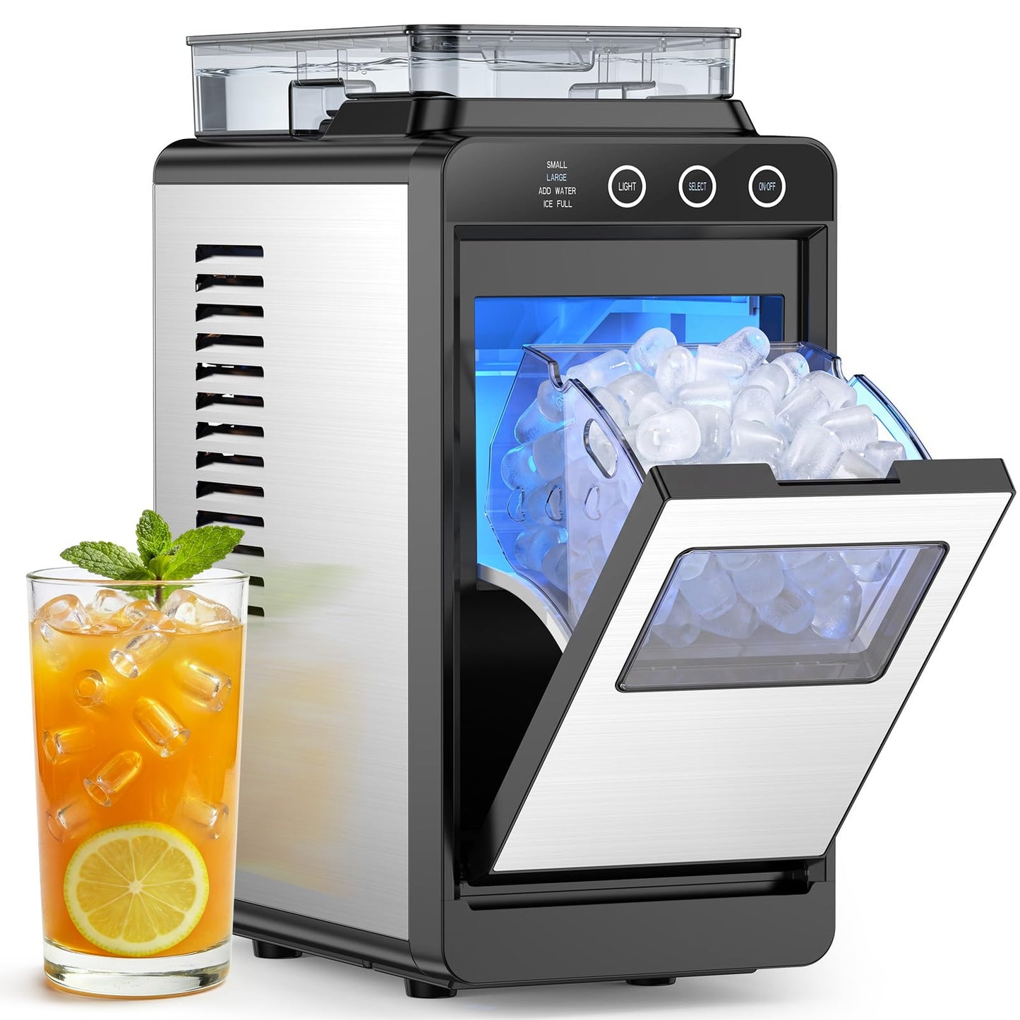 COWSAR Ice Maker Countertop, Portable Ice Machine with Basket and Scoop, 8 Cubes in 6 Mins, 26 lbs/24H, Auto-Cleaning Commercial Ice Maker for Kitchen, RV, Camping, Black
