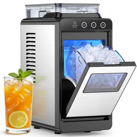 COWSAR Ice Maker Countertop, Portable Ice Machine with Basket and Scoop, 8 Cubes in 6 Mins, 26 lbs/24H, Auto-Cleaning Commercial Ice Maker for Kitchen, RV, Camping, Black