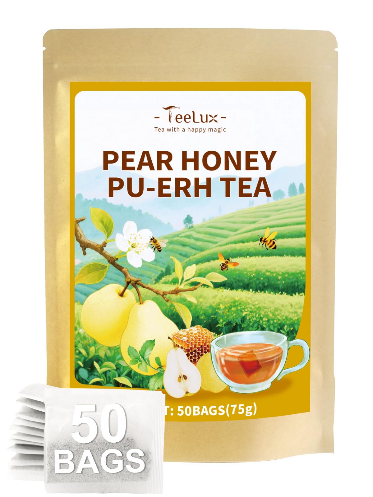 TeeLux Chamomile Tea Bags, 1.5g/bag, Pure Natural Chamomile Flowers Herbal Tea, Caffeine Free, 100 Count
