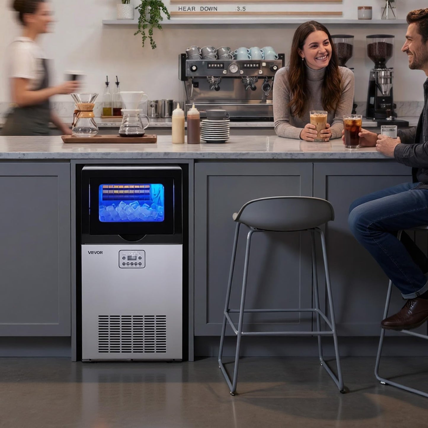 VEVOR Commercial Ice Maker Machine, 265 lbs/24h with 85 lbs Storage Capacity, Built-in/Freestanding/Under Counter, Stainless Steel Ice Maker with LED Display & Self-Cleaning, for Home Bar Restaurant