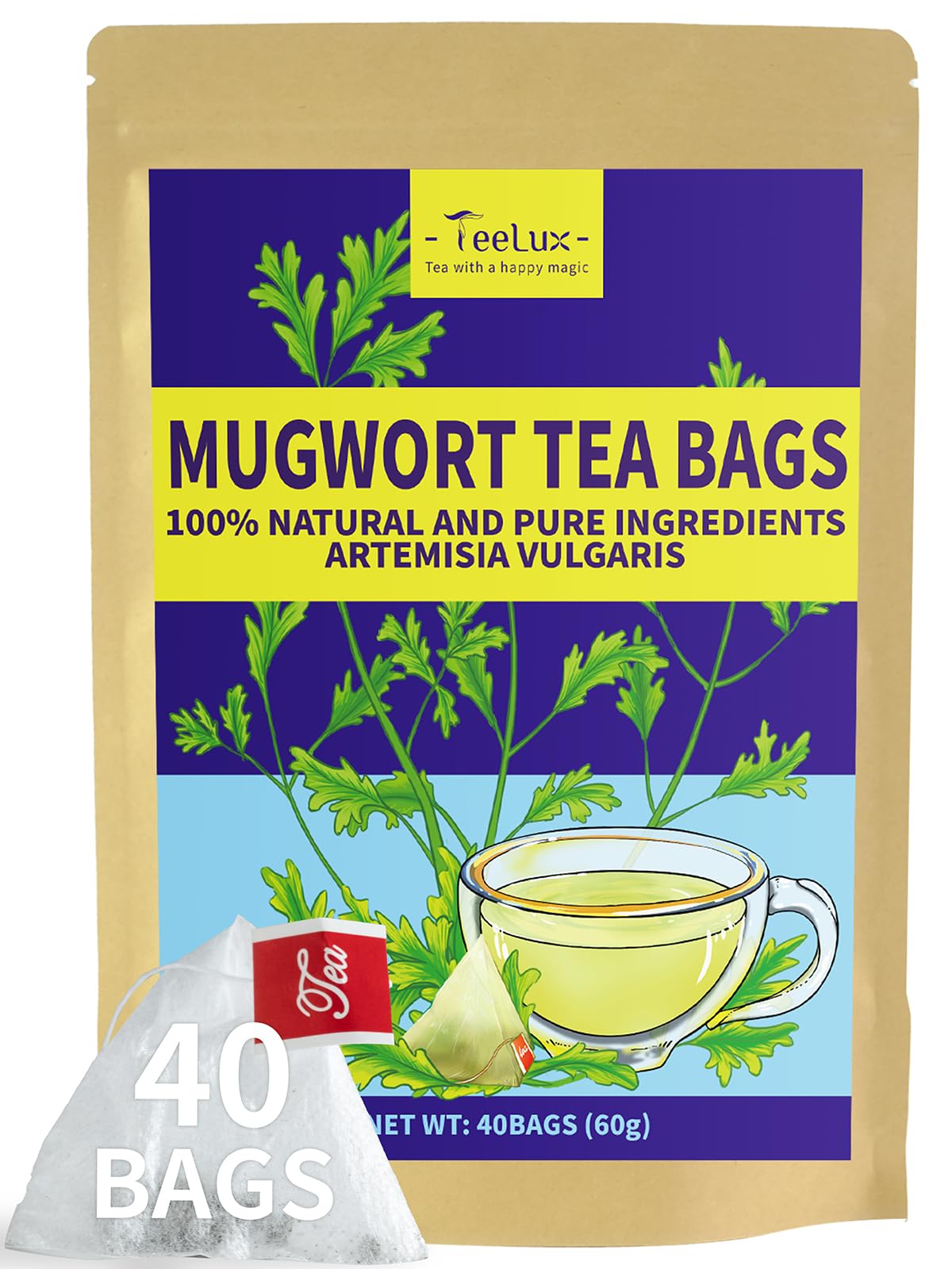 TeeLux Chamomile Tea Bags, 1.5g/bag, Pure Natural Chamomile Flowers Herbal Tea, Caffeine Free, 100 Count