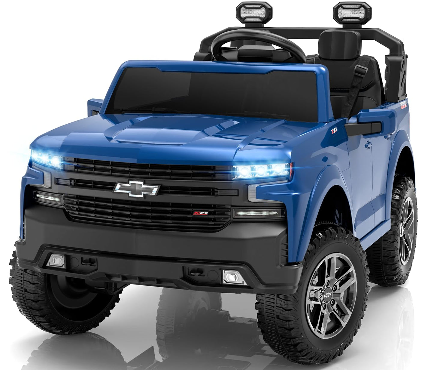 ENYOPRO 24V Ride on Toys, Licensed Chevrolet Silverado LT Trail Boss 2 Seater Ride on Car for Kids, Toddler Electric Car w/Remote Control, Safety Belt, Truck Bed Storage, LED Lights, Bluetooth, Black