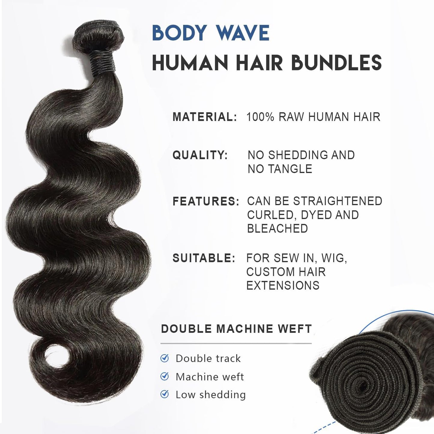 15A Body Wave Bundles Human Hair 16 18 20 Inch 100% Unprocessed Virgin Brazilian 3 Body Wave Bundles Human Hair 300g Human Hair Bundles Hair Extensions Natural Color(16 18 20 Inch)