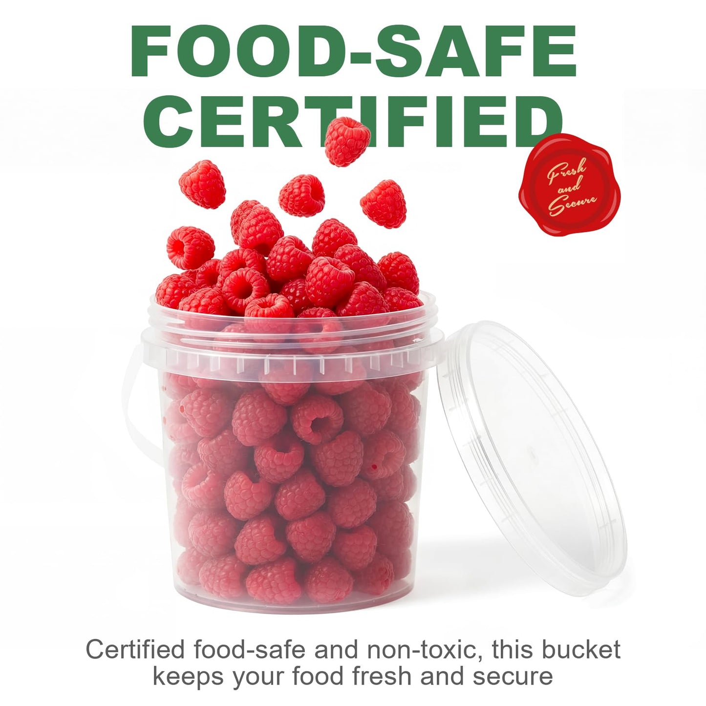 Airtight Clear Plastic Bucket with Lid, Ice Buckets for Parties, Reusable Ice Cream Tub with Handle, Food Storage Container, Food Grade Freezer and Microwave Safe for Sauce, Soup (16 OZ/500 ML)