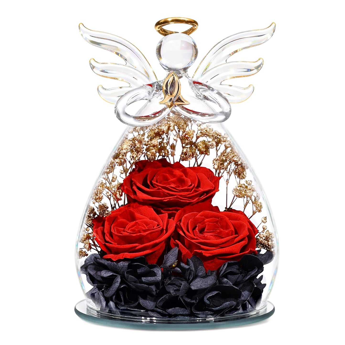 Beferr Mothers Day Mom Birthday Gifts for Women, Fresh Flowers for Delivery Forever Preserved Rose in Glass Angel Figurine, Anniversary Christian Real Rose for Grandma Nana Wife Mum from Daughter Son