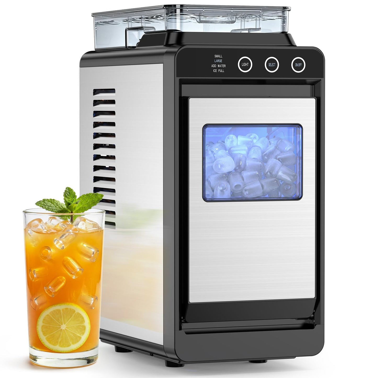 COWSAR Ice Maker Countertop, Portable Ice Machine with Basket and Scoop, 8 Cubes in 6 Mins, 26 lbs/24H, Auto-Cleaning Commercial Ice Maker for Kitchen, RV, Camping, Black