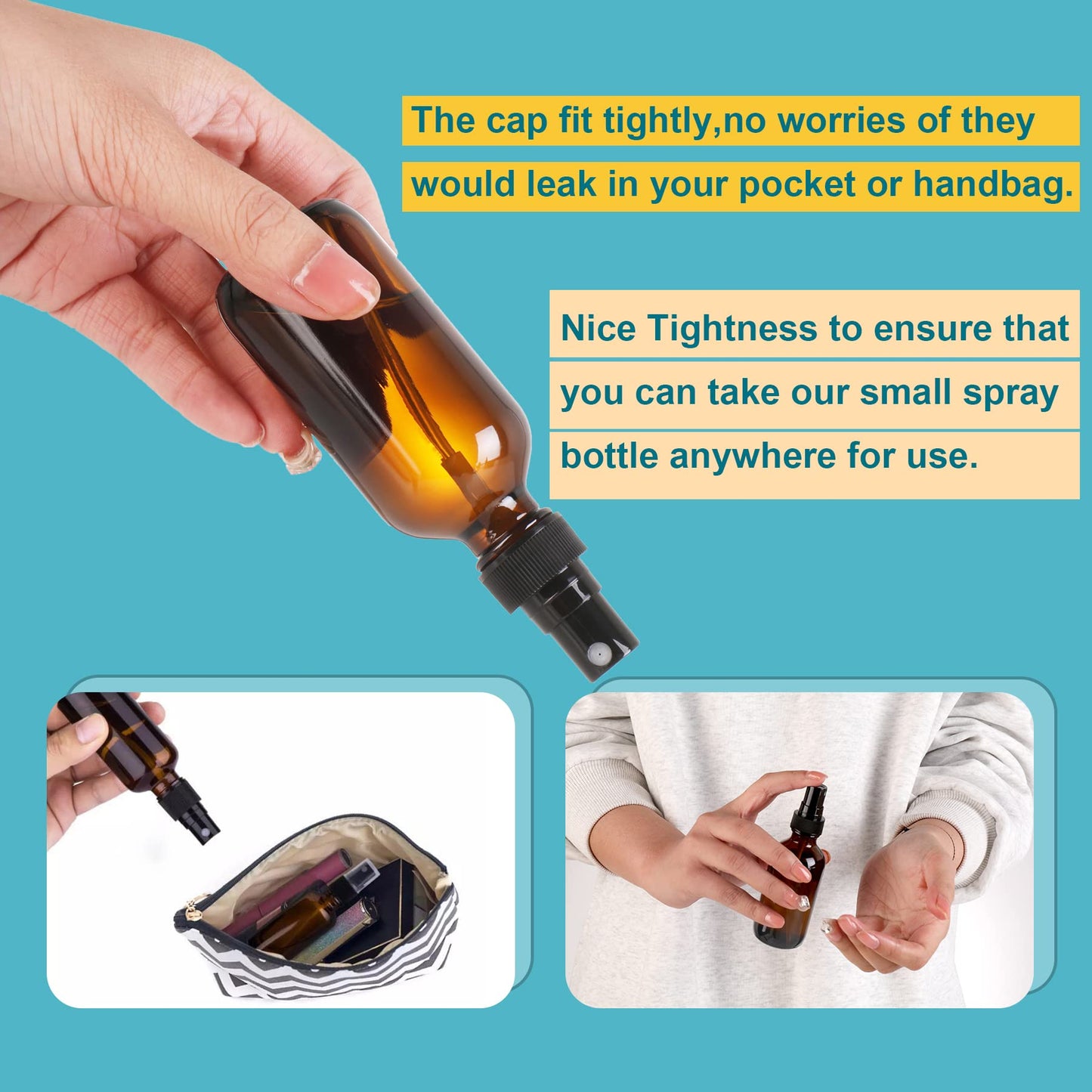 NOOEEISS Amber Glass Small Spray Bottle 2 oz 24 Packs,Fine Mist Sprayer Small Clear Bottles,Refillable Containers mini spray bottles for Cleaning Solutions and Skin Care (Amber 24pcs)