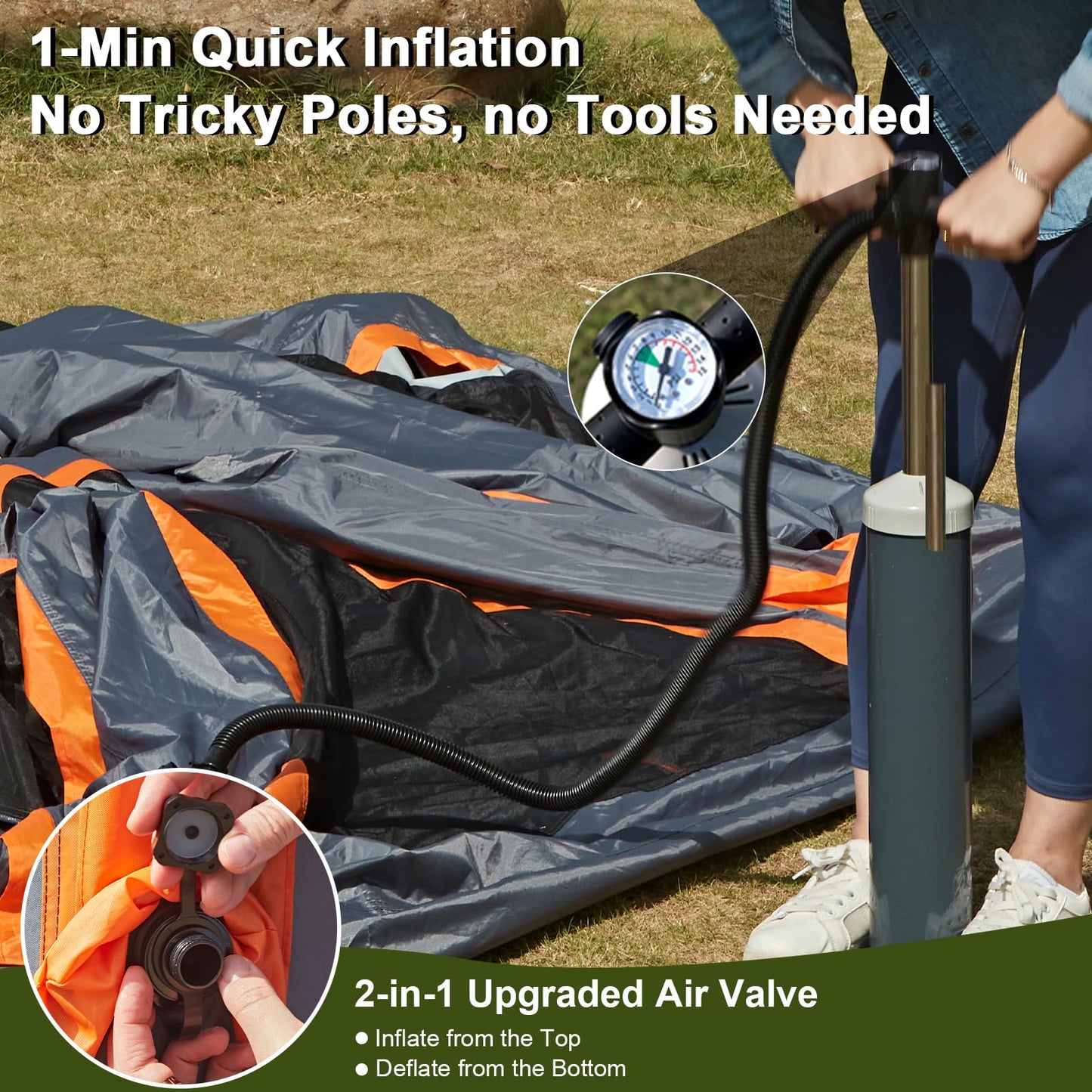Inflatable Tents for Camping,Easy Blow Up Tent with Hand Pump,4 Seasons Waterproof Air Inflatable Camping Tent House for Family Weekend Camping