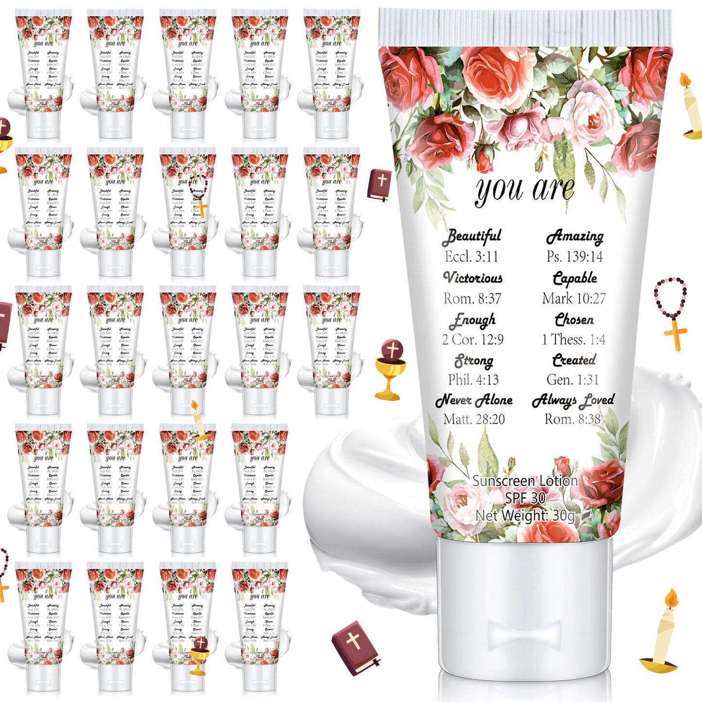 48 Pcs Mini Sunscreen Bulk for Summer Party Wedding SPF 30 Water Resistant Sunscreen Lotion Bulk 1oz Travel Size for Thank You Gifts Wedding Party Supplies (Eucalyptus)