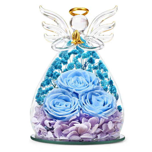 Beferr Mothers Day Mom Birthday Gifts for Women, Fresh Flowers for Delivery Forever Preserved Rose in Glass Angel Figurine, Anniversary Christian Real Rose for Grandma Nana Wife Mum from Daughter Son