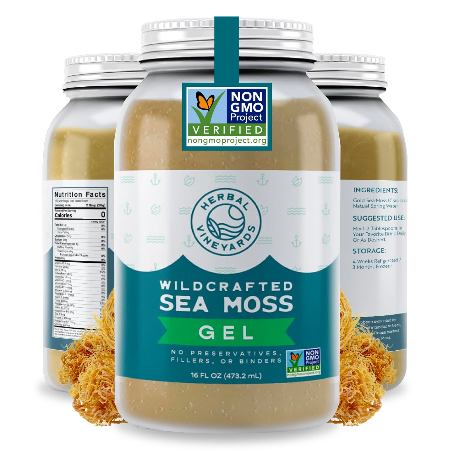 Herbal Vineyards Wildcrafted Irish Pineapple Sea Moss Gel 16 Oz - Organic Seamoss Gel Made with Dried Seaweed & Fresh Sea Vegetables, Natural & Plant-Based, Harvested in Pristine Waters, USA