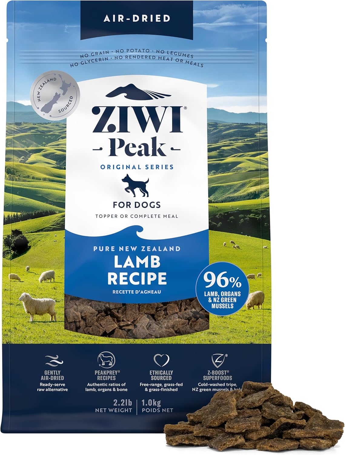 ZIWI Peak Air-Dried Dog Food Bundle - All Natural, High Protein, Grain Free & Limited Ingredient with Superfoods (Beef, Lamb & Chicken, 16oz Each)