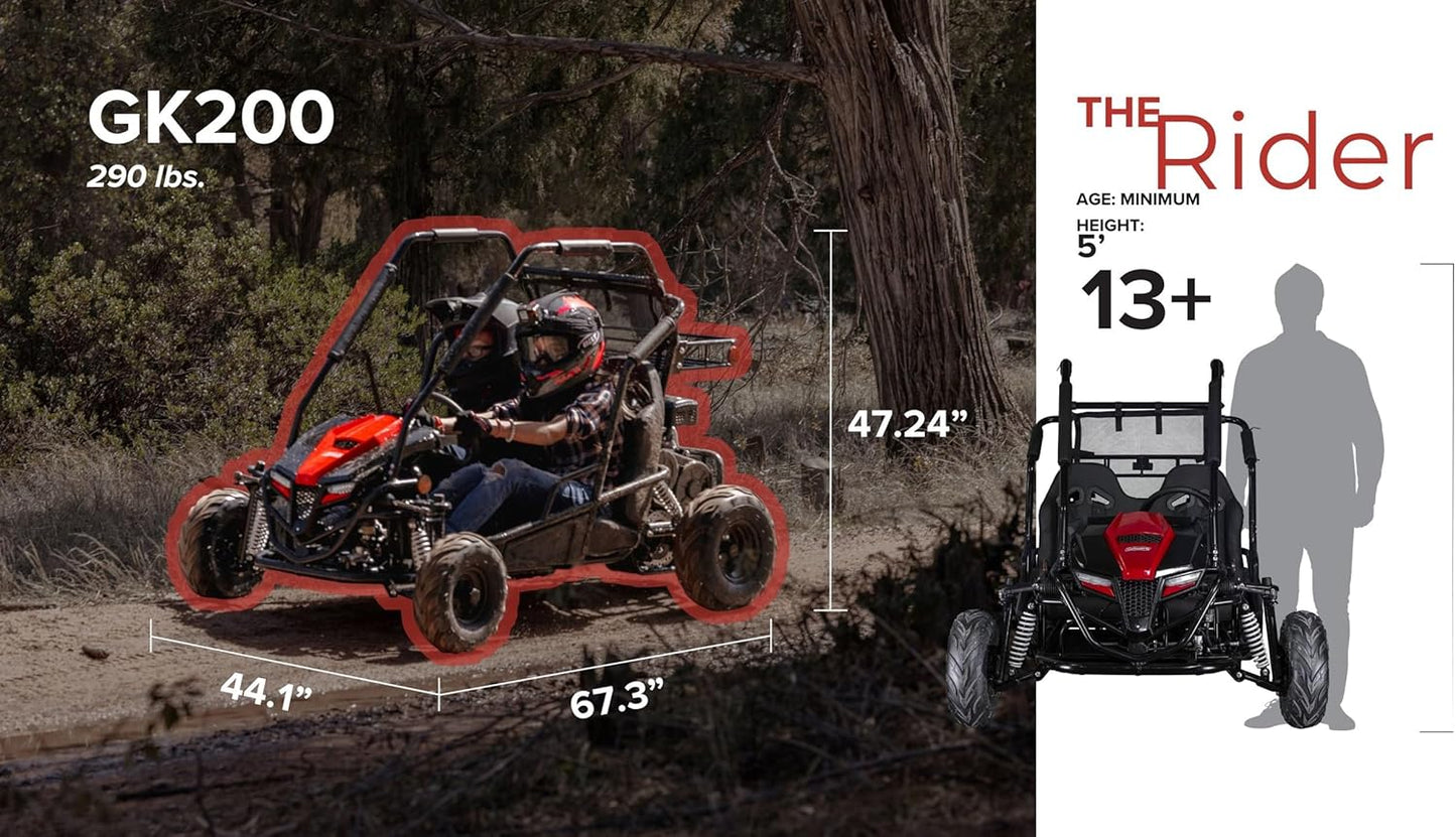 Coleman Powersports GK200 196cc Gas Powered Dual Seat Go-Kart, Reverse Gear, Adjustable Suspension, 275 lbs Maximum Load, Off Road Adventure Vehicle