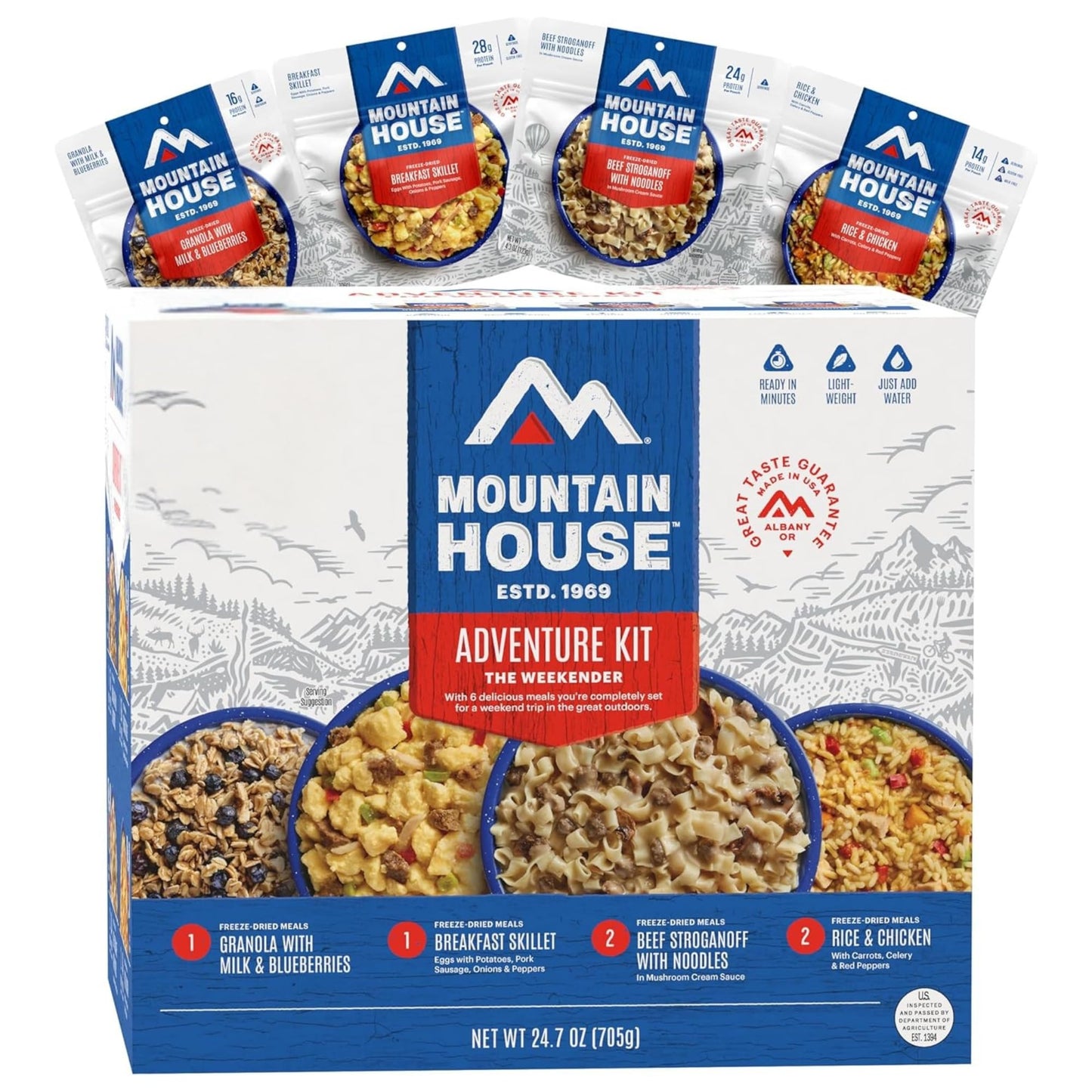Mountain House Emergency Meal Assortment Kits, Freeze-Dried Survival Food Kit for Disaster Preparedness & Long-Term Storage, 30-Year Shelf Life