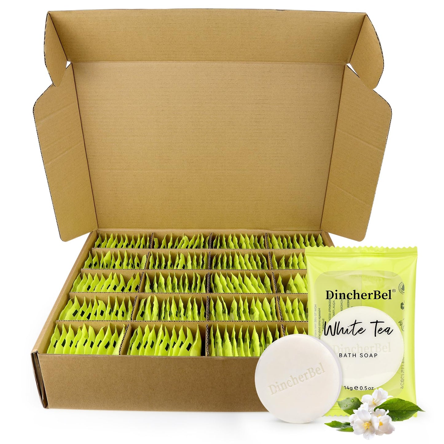 DincherBel 200 Pack 0.5oz Small Soap, Mini Rectangles Cleansing Bars Soap Bulk Travel Size, Individually Wrapped Toiletries Amenities for Hotel, Airbnb, Shelter, Camping and Travel