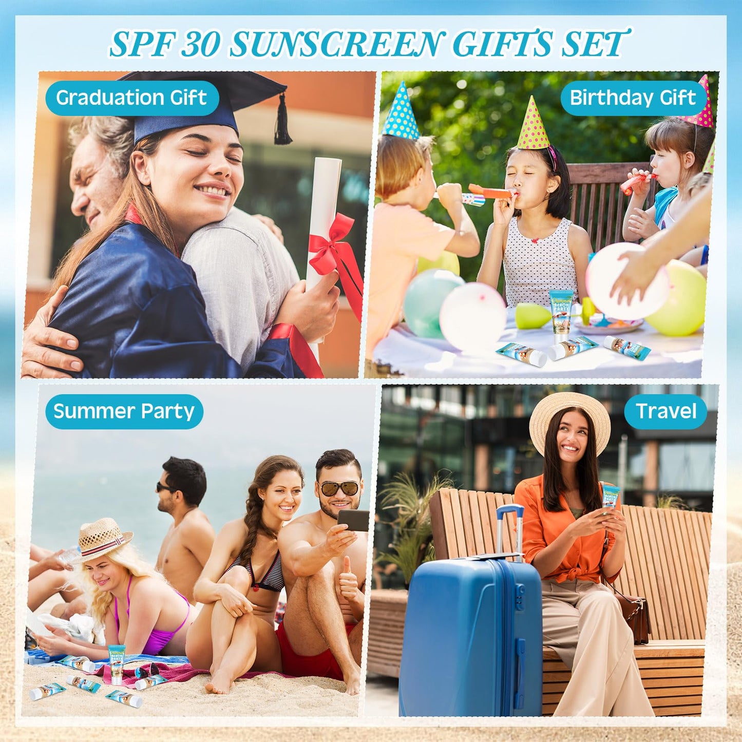 48 Pcs Mini Sunscreen Bulk for Summer Party Wedding SPF 30 Water Resistant Sunscreen Lotion Bulk 1oz Travel Size for Thank You Gifts Wedding Party Supplies (Eucalyptus)