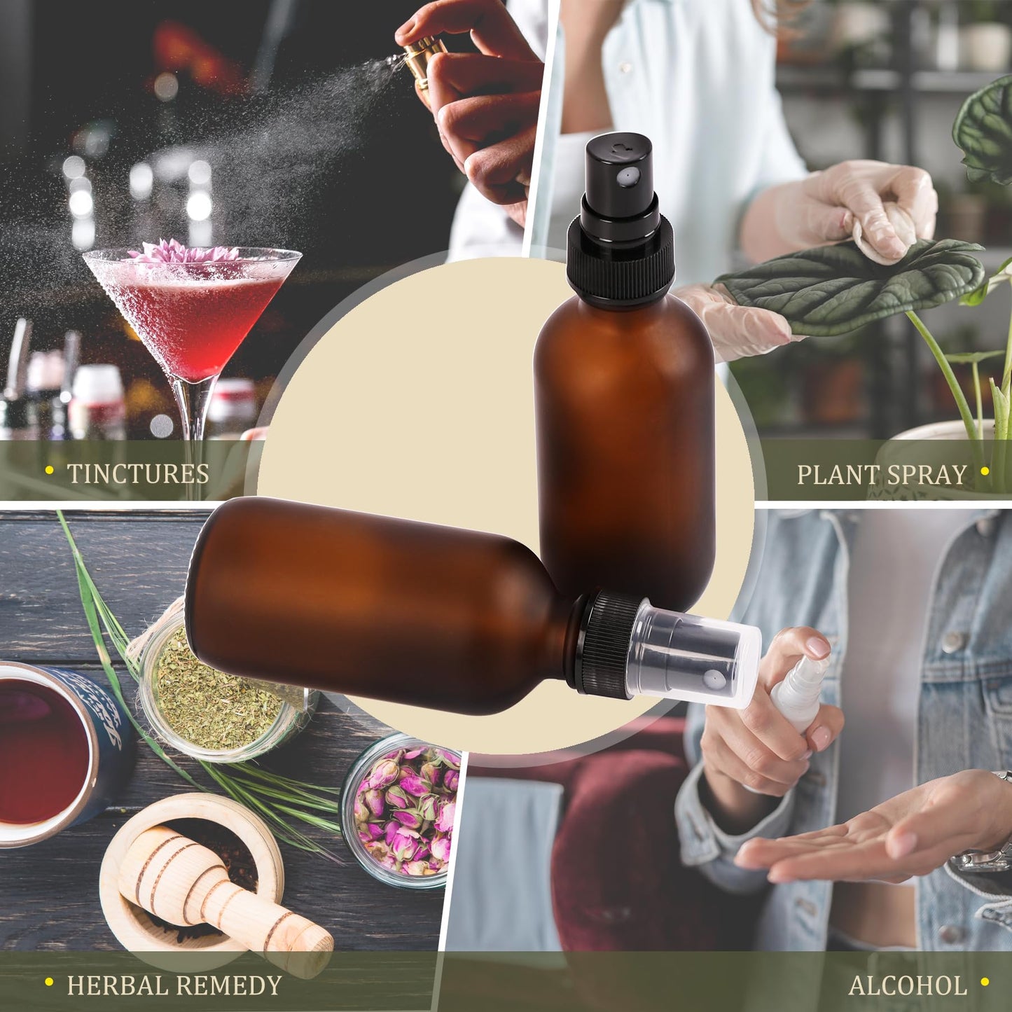 NOOEEISS Amber Glass Small Spray Bottle 2 oz 24 Packs,Fine Mist Sprayer Small Clear Bottles,Refillable Containers mini spray bottles for Cleaning Solutions and Skin Care (Amber 24pcs)