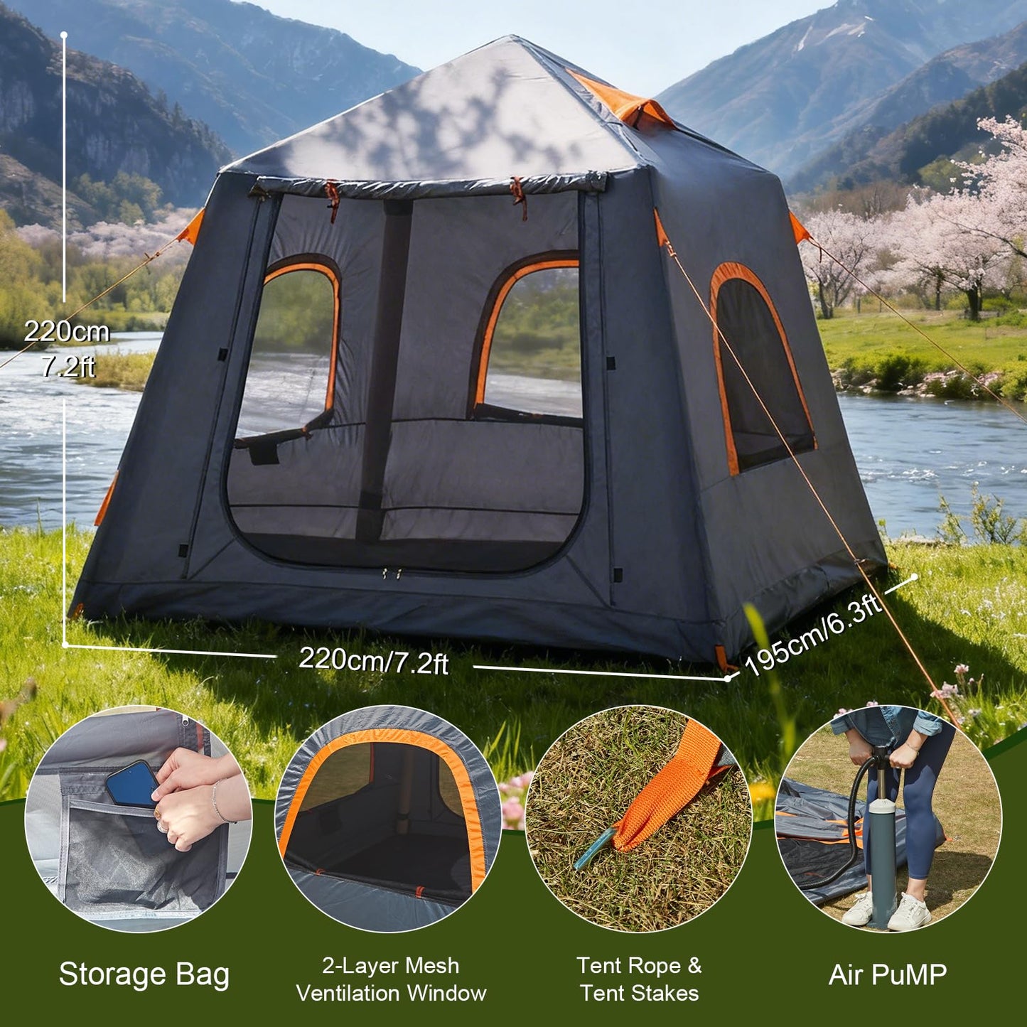 Inflatable Tents for Camping,Easy Blow Up Tent with Hand Pump,4 Seasons Waterproof Air Inflatable Camping Tent House for Family Weekend Camping