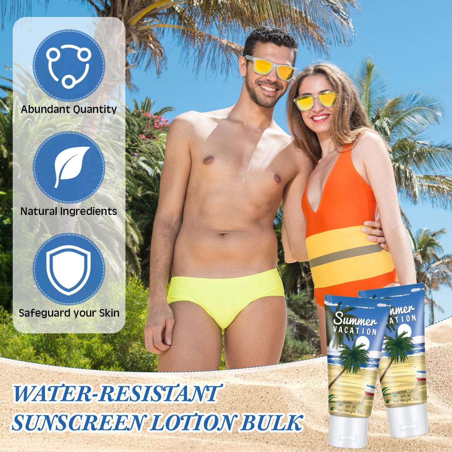 48 Pcs Mini Sunscreen Bulk for Summer Party Wedding SPF 30 Water Resistant Sunscreen Lotion Bulk 1oz Travel Size for Thank You Gifts Wedding Party Supplies (Eucalyptus)