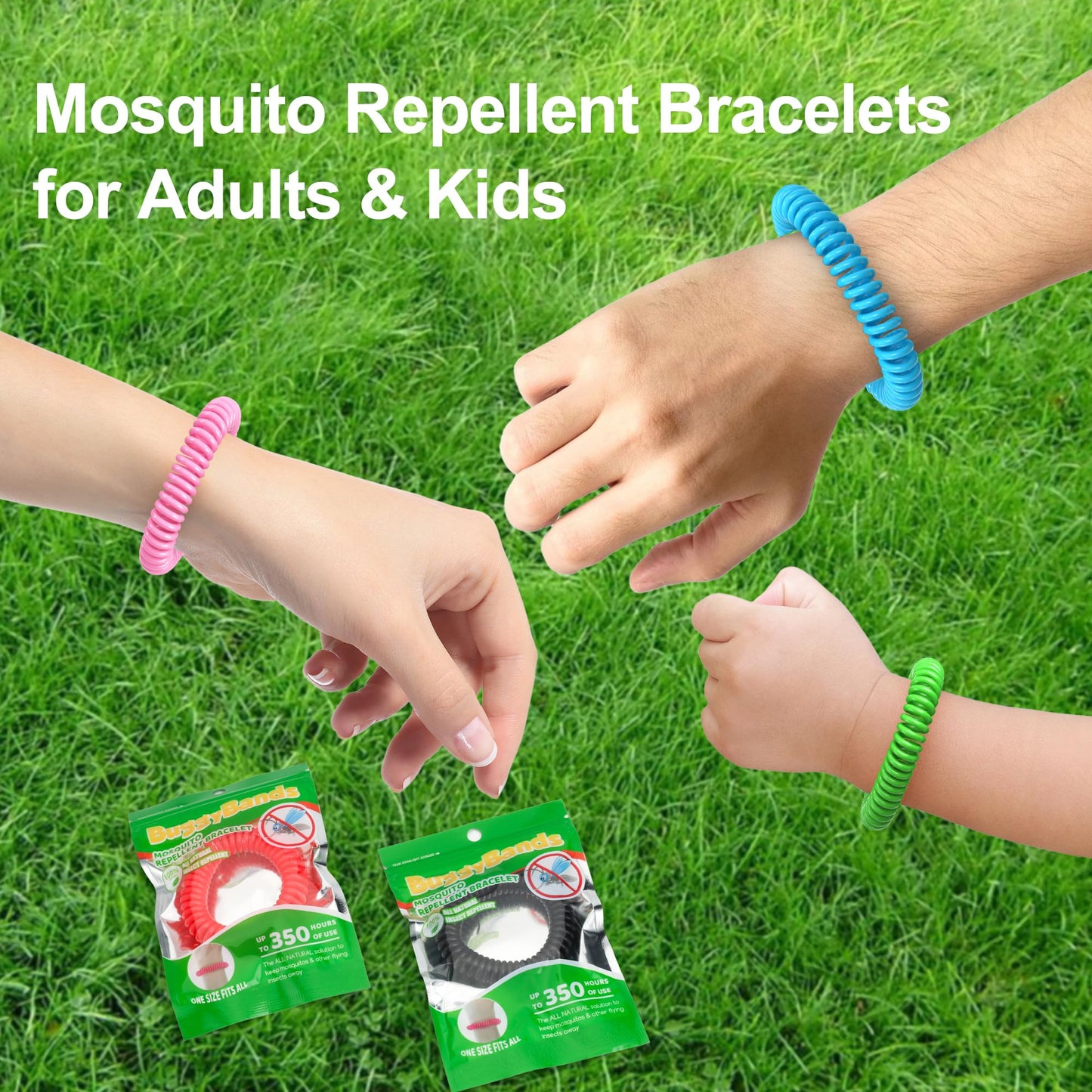 BuggyBands 60 Pack Mosquito Repellent Bracelets, Individually Wrapped Wristbands, DEET Free, Natural and Waterproof Bands, Camping Travel Essentials (60 Count (Pack of 1))