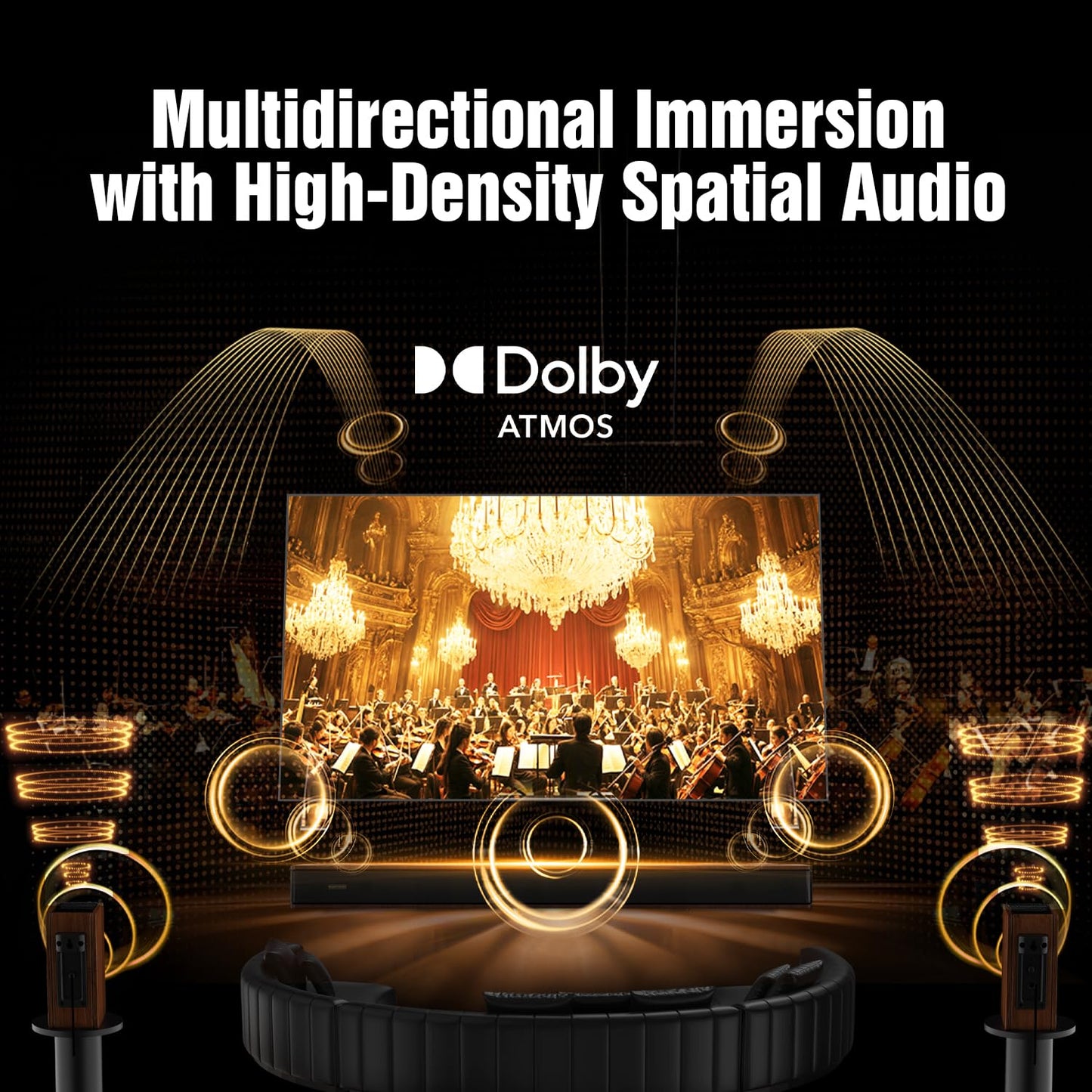 Flagship 5.3.4 Surround Sound System with Dolby Atmos, Soundbar with 2 Wireless Surrounds, 28Hz BassCoupling Tech, 800W Home Theater Sound Bar for Smart TV w/eARC, BT 5.4, Color: Brown