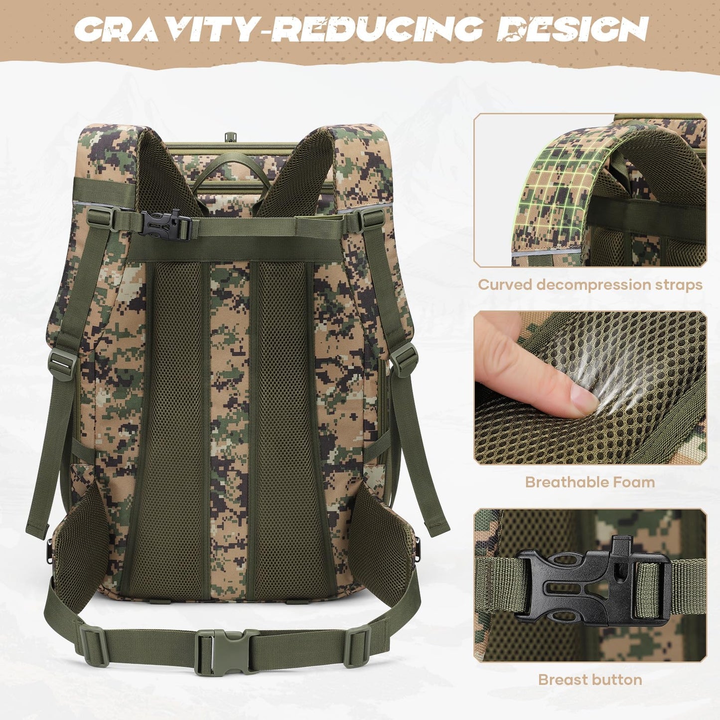 Maelstrom Tactical Backpack for Men, Water Resistant 40L Military Backpack, for Hiking, Camping, Gym with Molle System (Khaki)