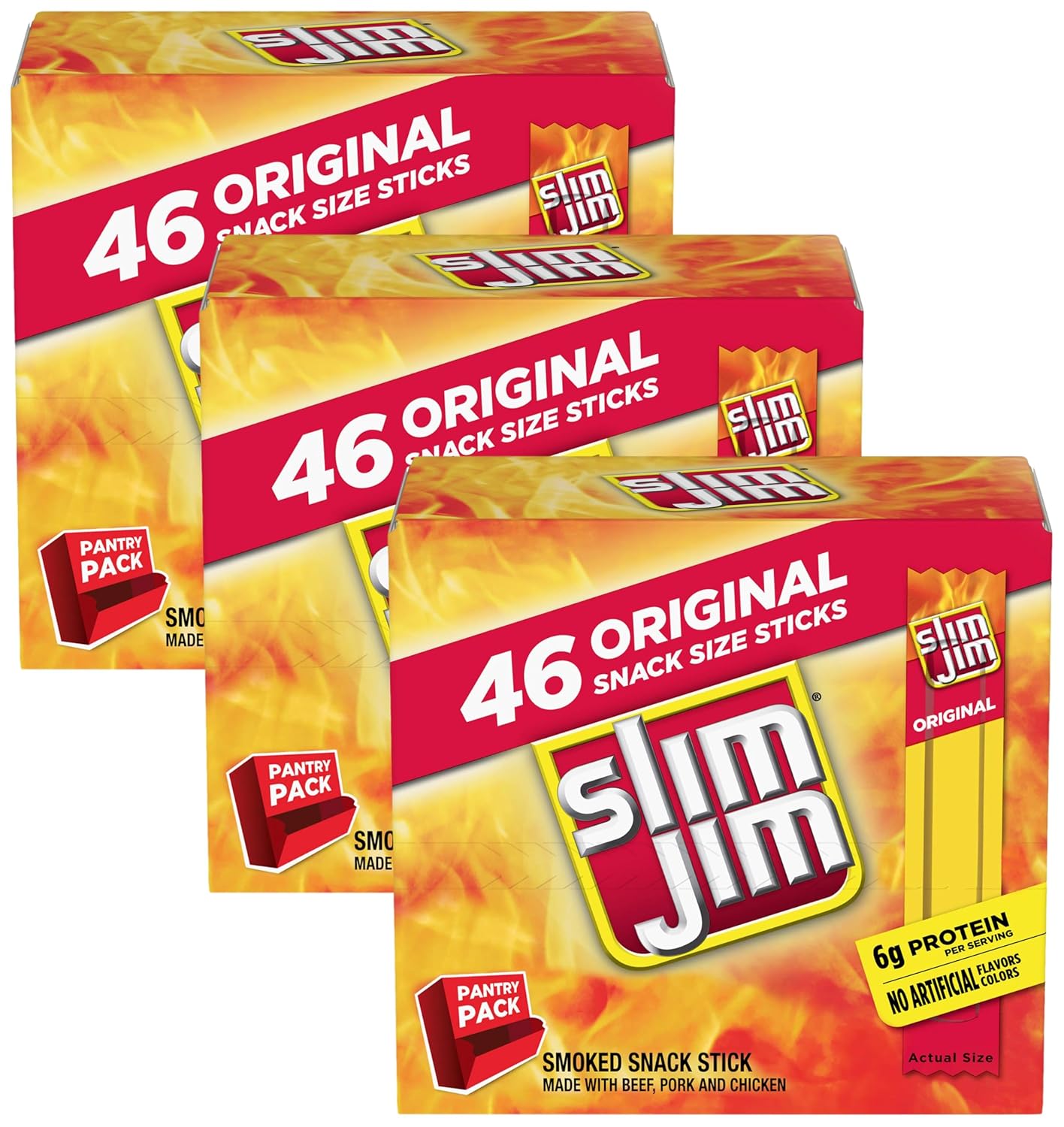 Slim Jim Smoked Meat Sticks, Original Flavor, 6g Protein Per Serving, Snack Size, 0.28 oz. (46 Count)