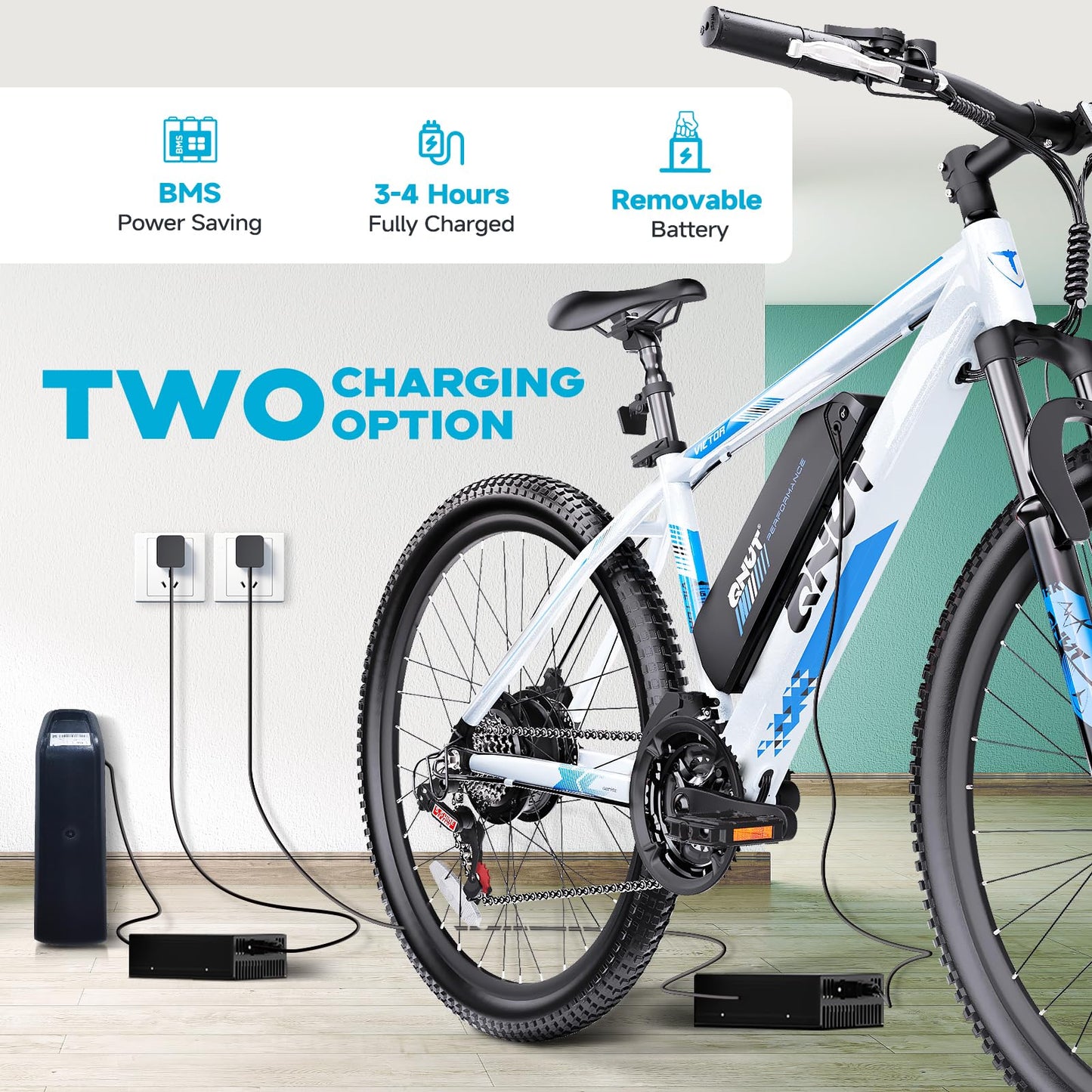 QNUT Electric Bike for Adults with Peak 1000W Motor 26" Victor Mountain Lightweight Ebike, 10.4Ah/7.8Ah Removable Battery Up to 40-60 Miles, 22MPH E Bike Commuter E-MTB for Teens, UL 2849 Certified
