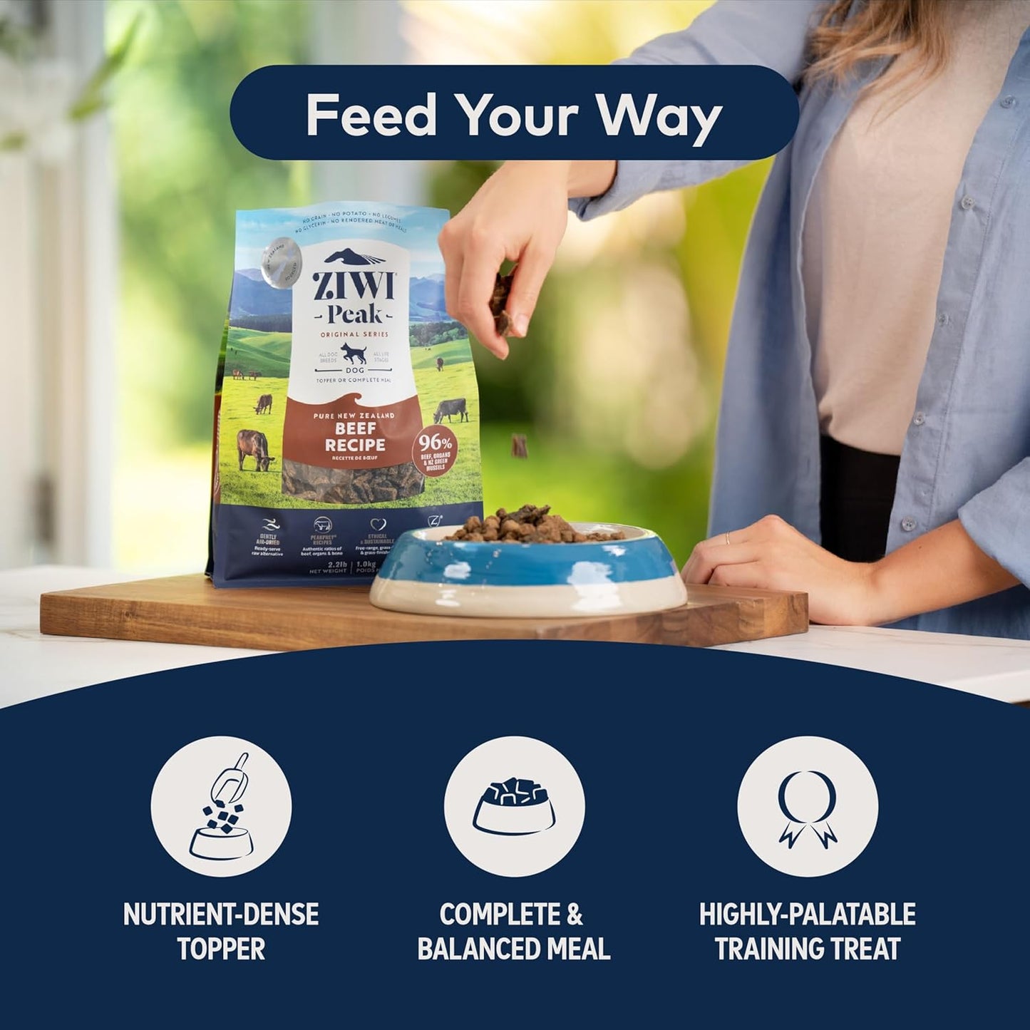 ZIWI Peak Air-Dried Dog Food Bundle - All Natural, High Protein, Grain Free & Limited Ingredient with Superfoods (Beef, Lamb & Chicken, 16oz Each)