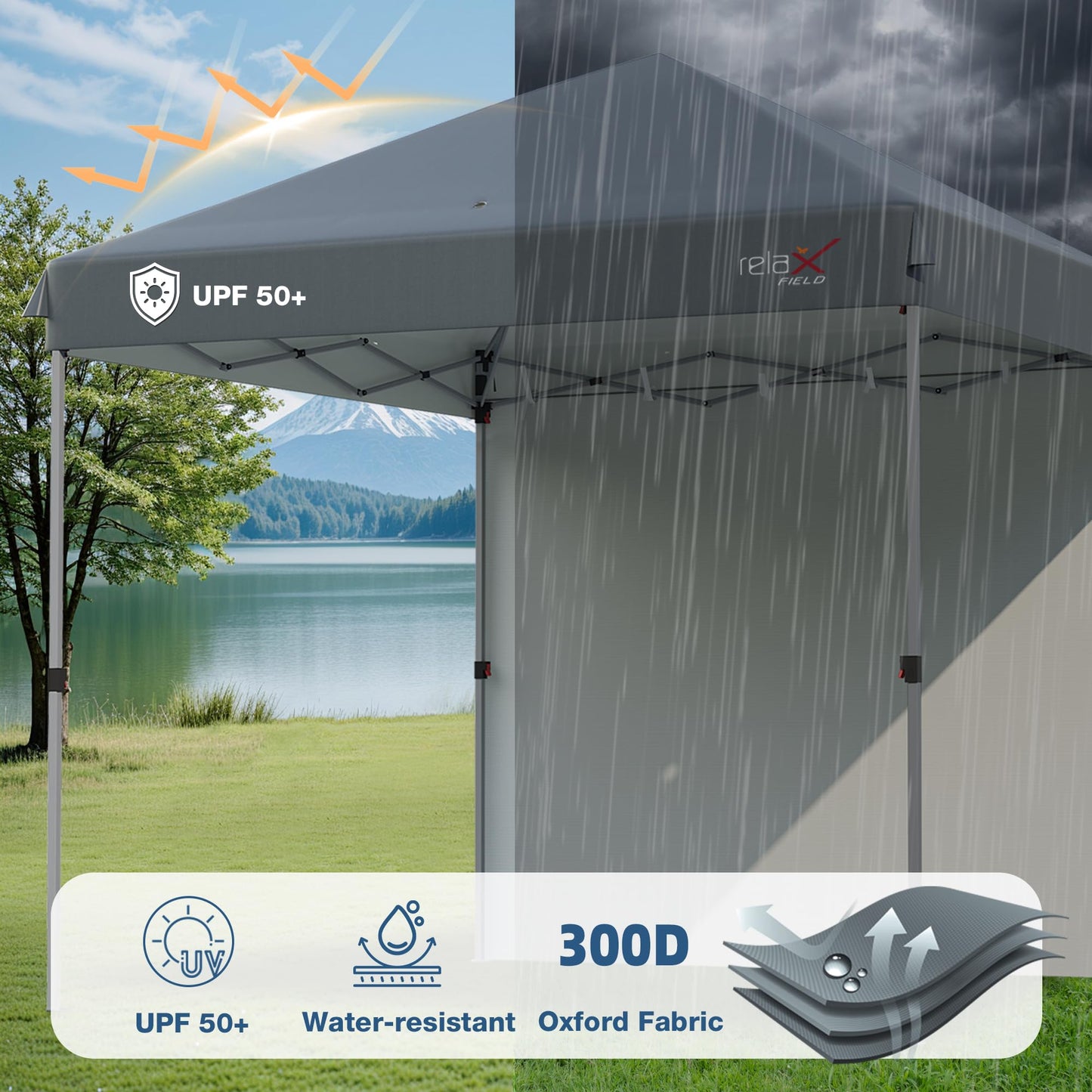 10x10 Outdoor Folding Canopy Tent with 1 Sidewall, Easy Up Outdoor Shelter with One Person Set Up Center Lock, Portable Patio Screen Tent for Camping, Party, Beach and Picnic, Grey