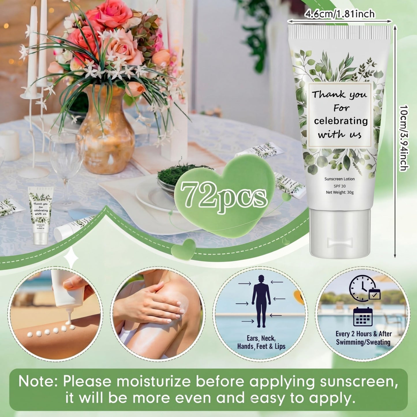 48 Pcs Mini Sunscreen Bulk for Summer Party Wedding SPF 30 Water Resistant Sunscreen Lotion Bulk 1oz Travel Size for Thank You Gifts Wedding Party Supplies (Eucalyptus)