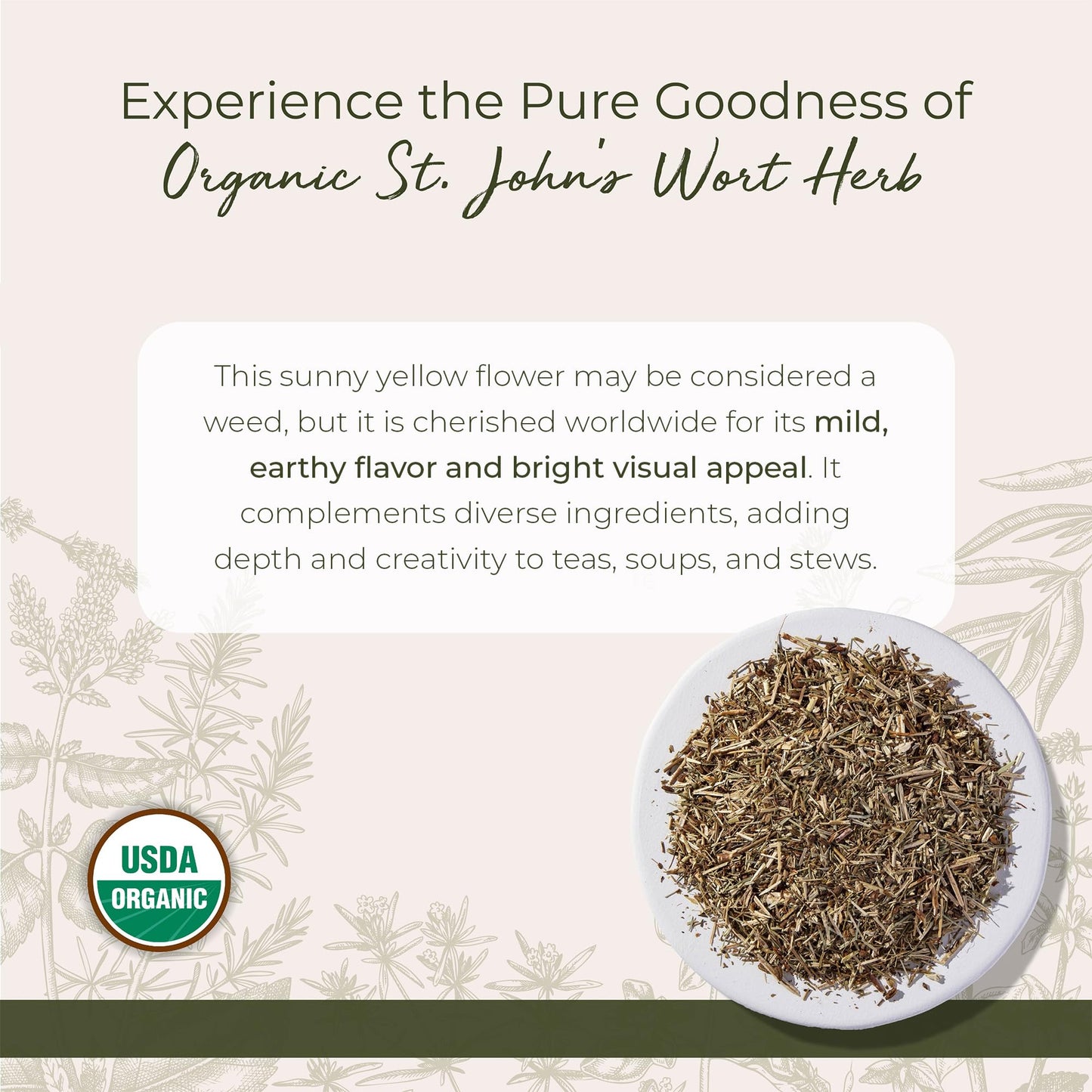Starwest Botanicals Organic Dried St. John's Wort - Loose Leaf Herb for Tea, Made from St. John's Wort Flower, Cut & Sifted, Certified Kosher, Non-GMO - 4 oz Pouch