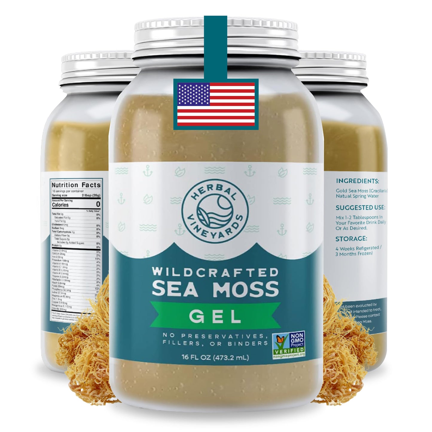 Herbal Vineyards Wildcrafted Irish Pineapple Sea Moss Gel 16 Oz - Organic Seamoss Gel Made with Dried Seaweed & Fresh Sea Vegetables, Natural & Plant-Based, Harvested in Pristine Waters, USA