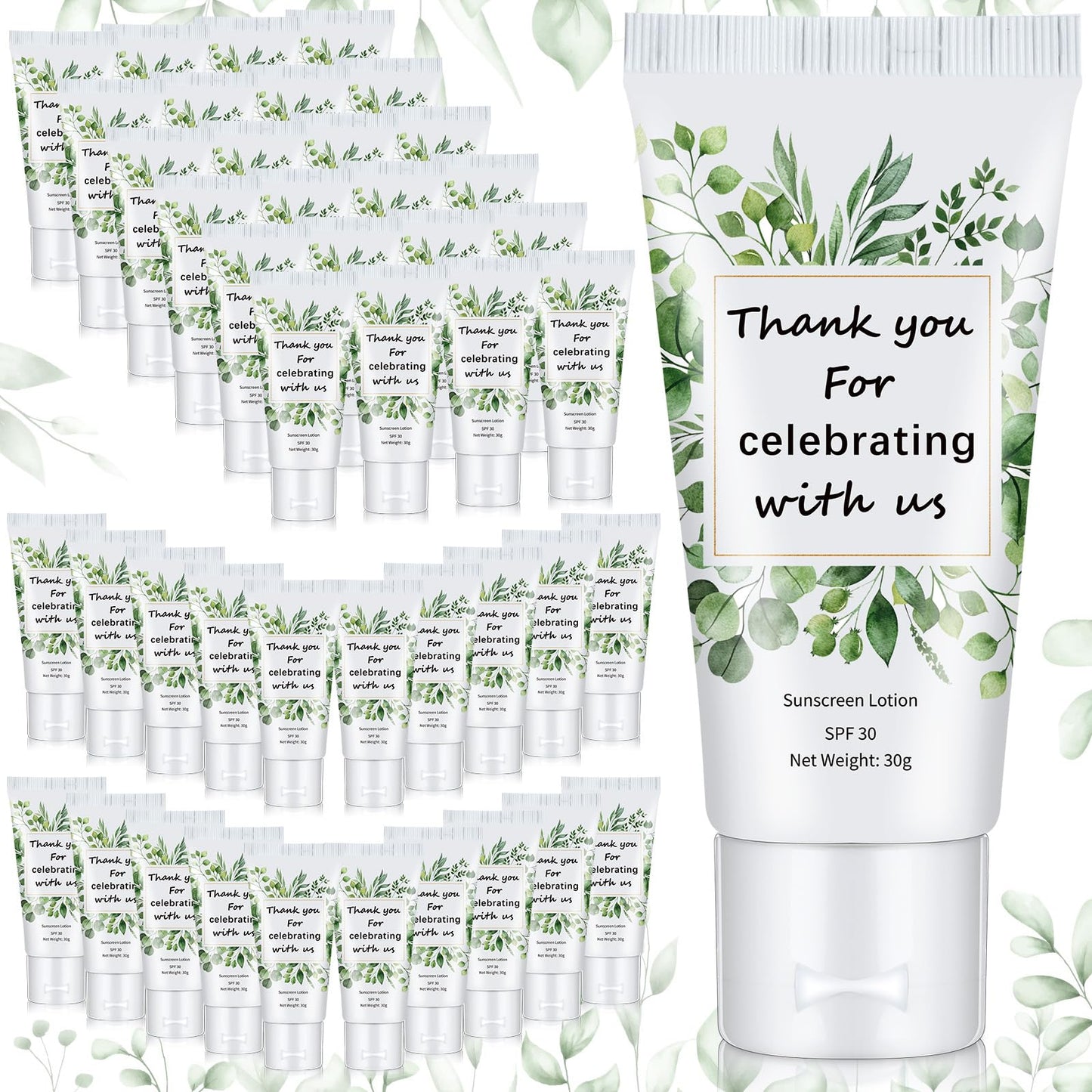 48 Pcs Mini Sunscreen Bulk for Summer Party Wedding SPF 30 Water Resistant Sunscreen Lotion Bulk 1oz Travel Size for Thank You Gifts Wedding Party Supplies (Eucalyptus)