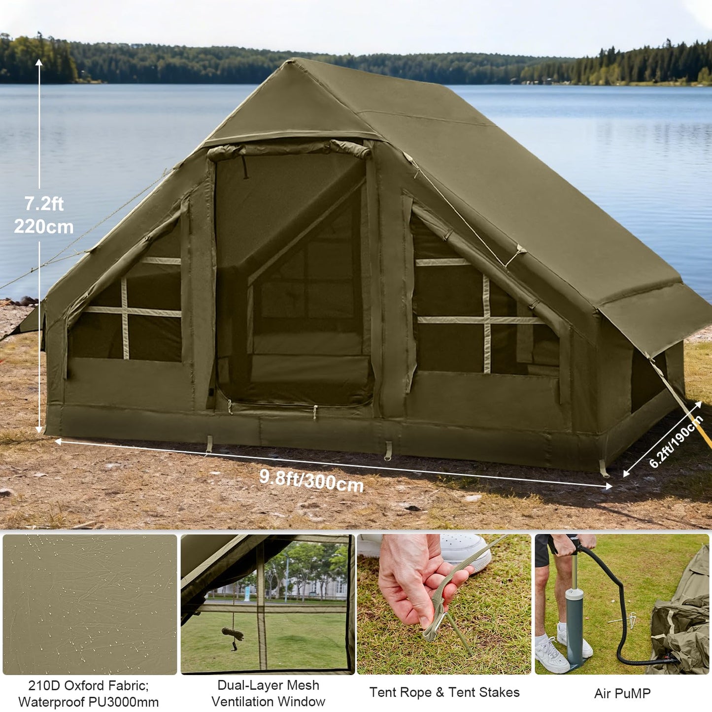 Inflatable Tents for Camping,Easy Blow Up Tent with Hand Pump,4 Seasons Waterproof Air Inflatable Camping Tent House for Family Weekend Camping