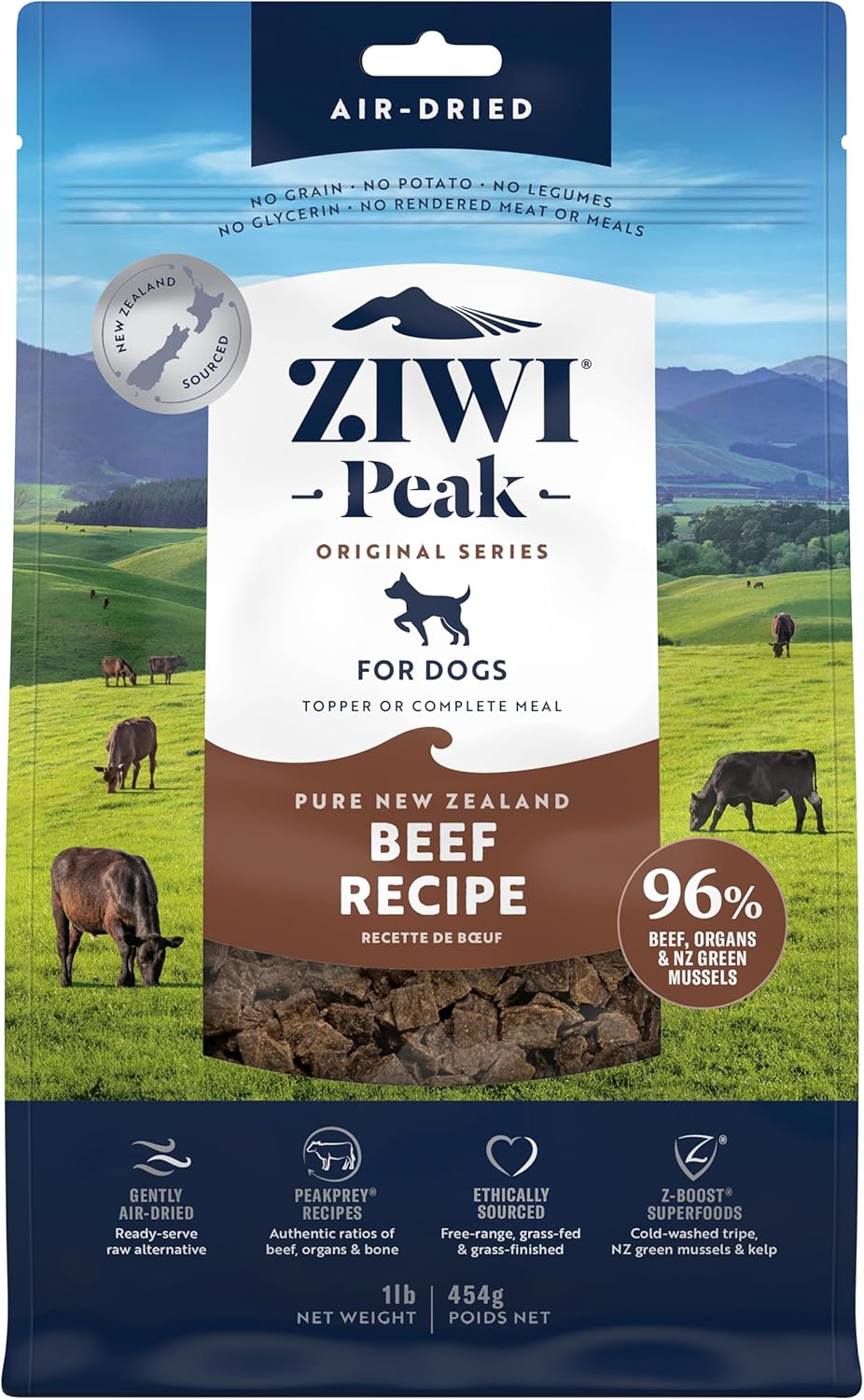 ZIWI Peak Air-Dried Dog Food Bundle - All Natural, High Protein, Grain Free & Limited Ingredient with Superfoods (Beef, Lamb & Chicken, 16oz Each)
