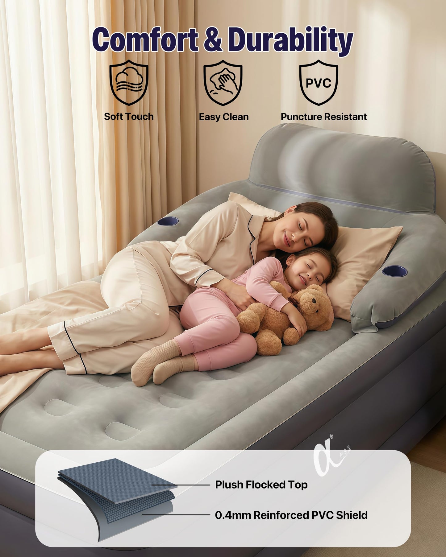 A-ER-FA Queen Air Mattress with Detachable Headboard and Cup Holder - 20 Height 700lbs Capacity Comfort Inflatable Bed for Guests Home Camping and Travel Durable Construction,Colchón Inflable,Air Bed